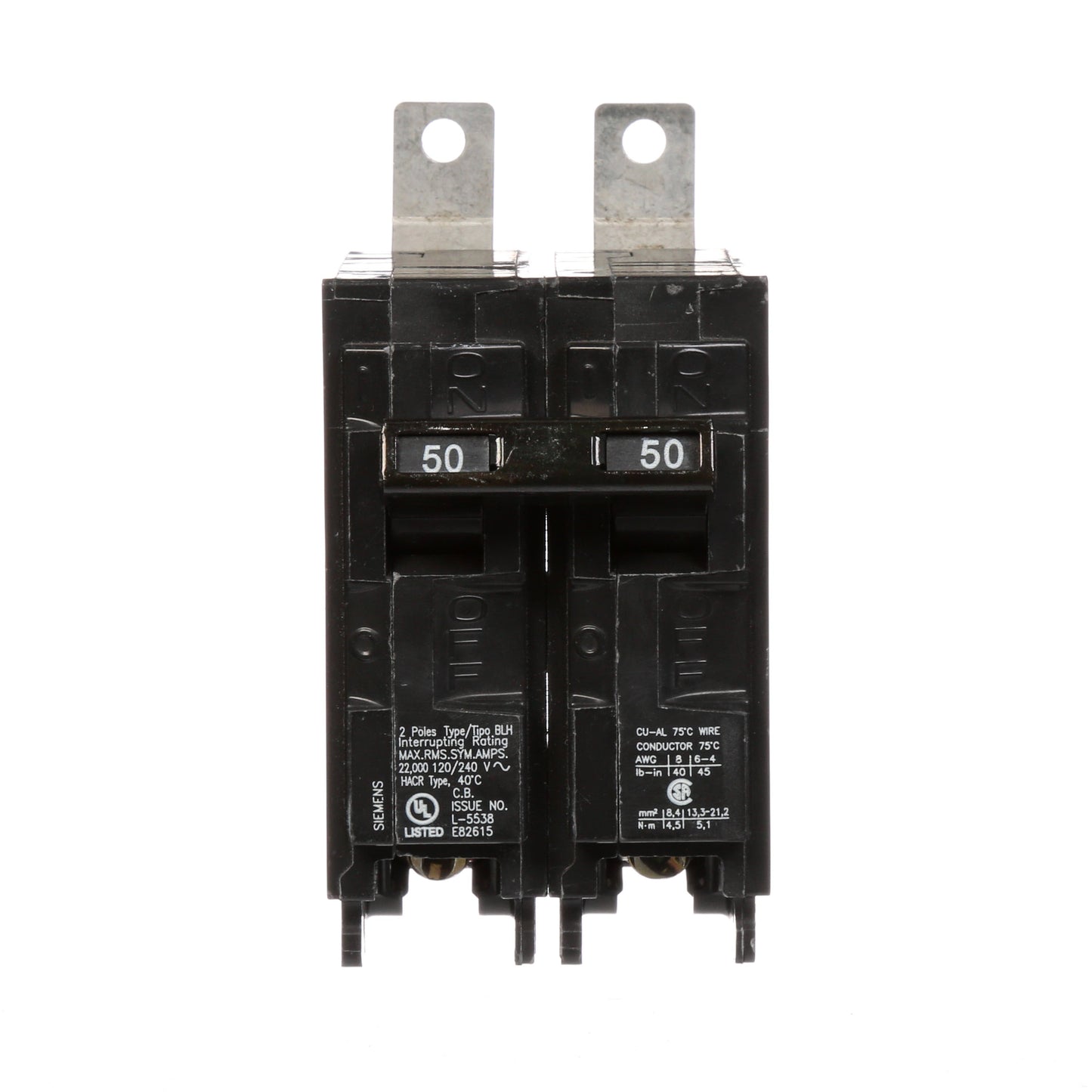 Siemens B250H Circuit Breaker | 120/240V 50A 2 Pole 22kA@240V Bolt-on BL Series