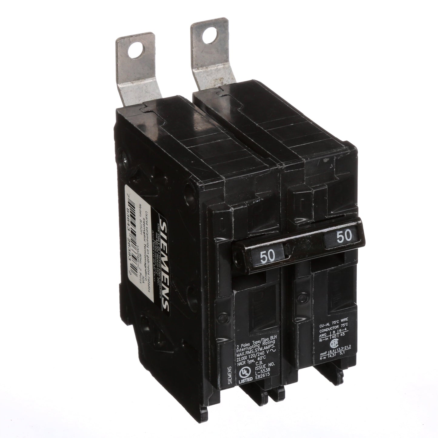 Siemens B250H Circuit Breaker | 120/240V 50A 2 Pole 22kA@240V Bolt-on BL Series