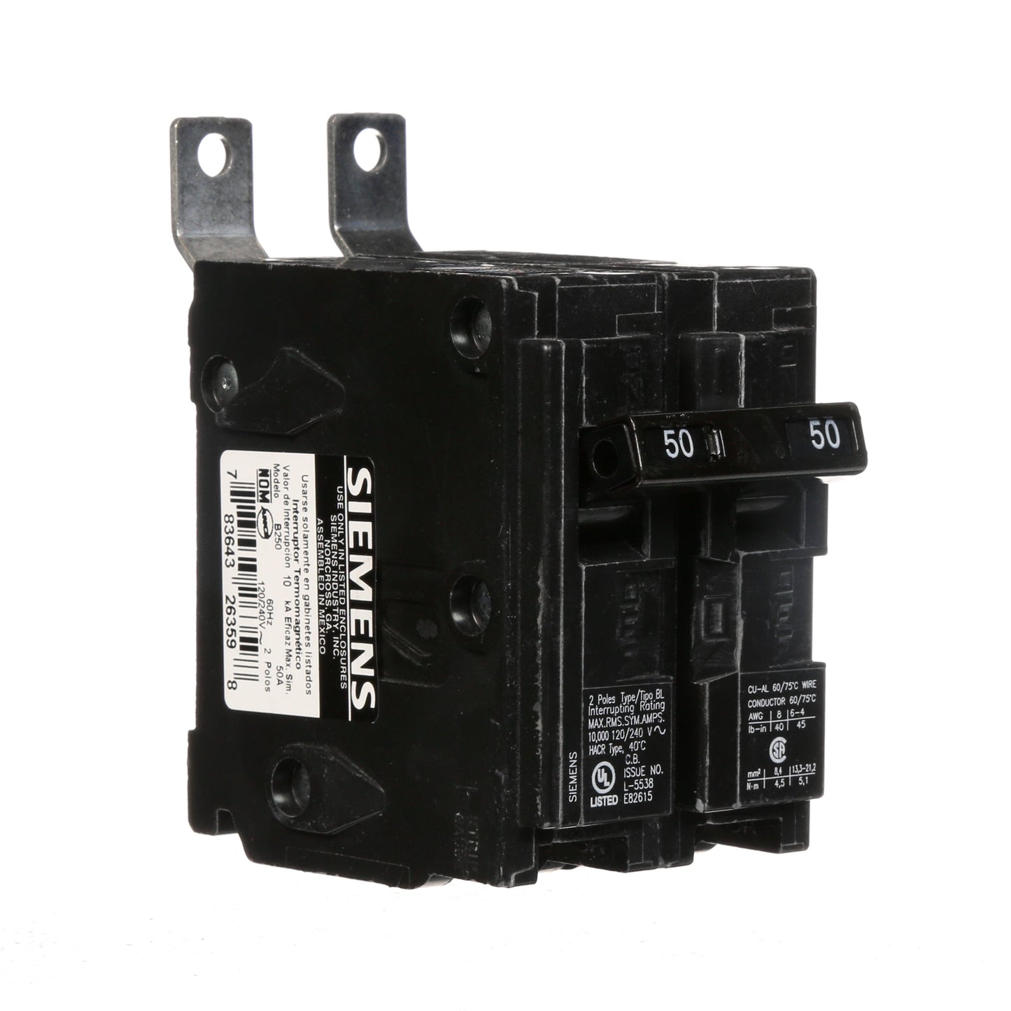 Square D B250 Circuit Breaker | 240V 50A 2P 10kA@240V Bolt-On BL Series