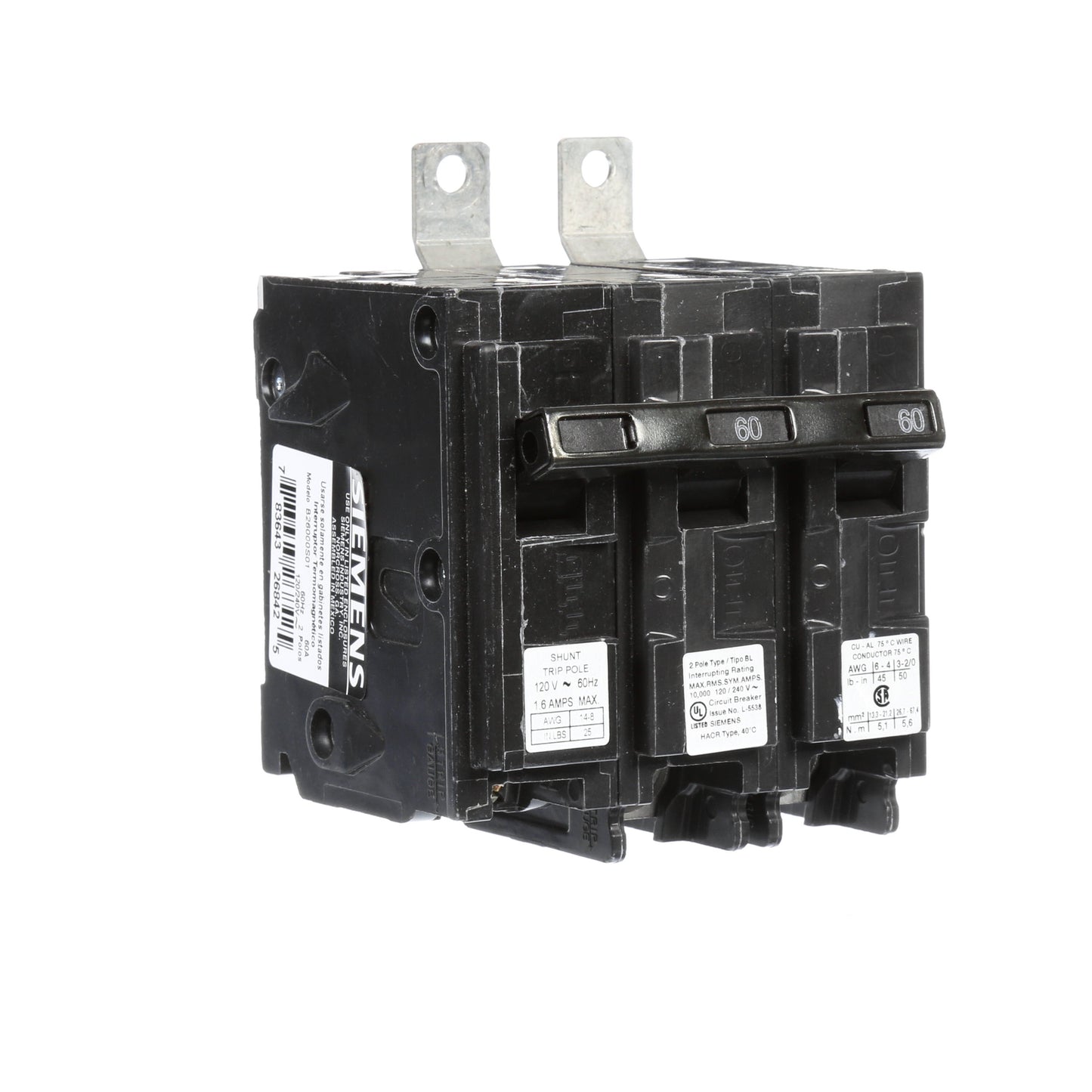 Siemens B26000S01 Circuit Breaker | 120/240V 60A 2P 10kA@240V Bolt-on BL Series