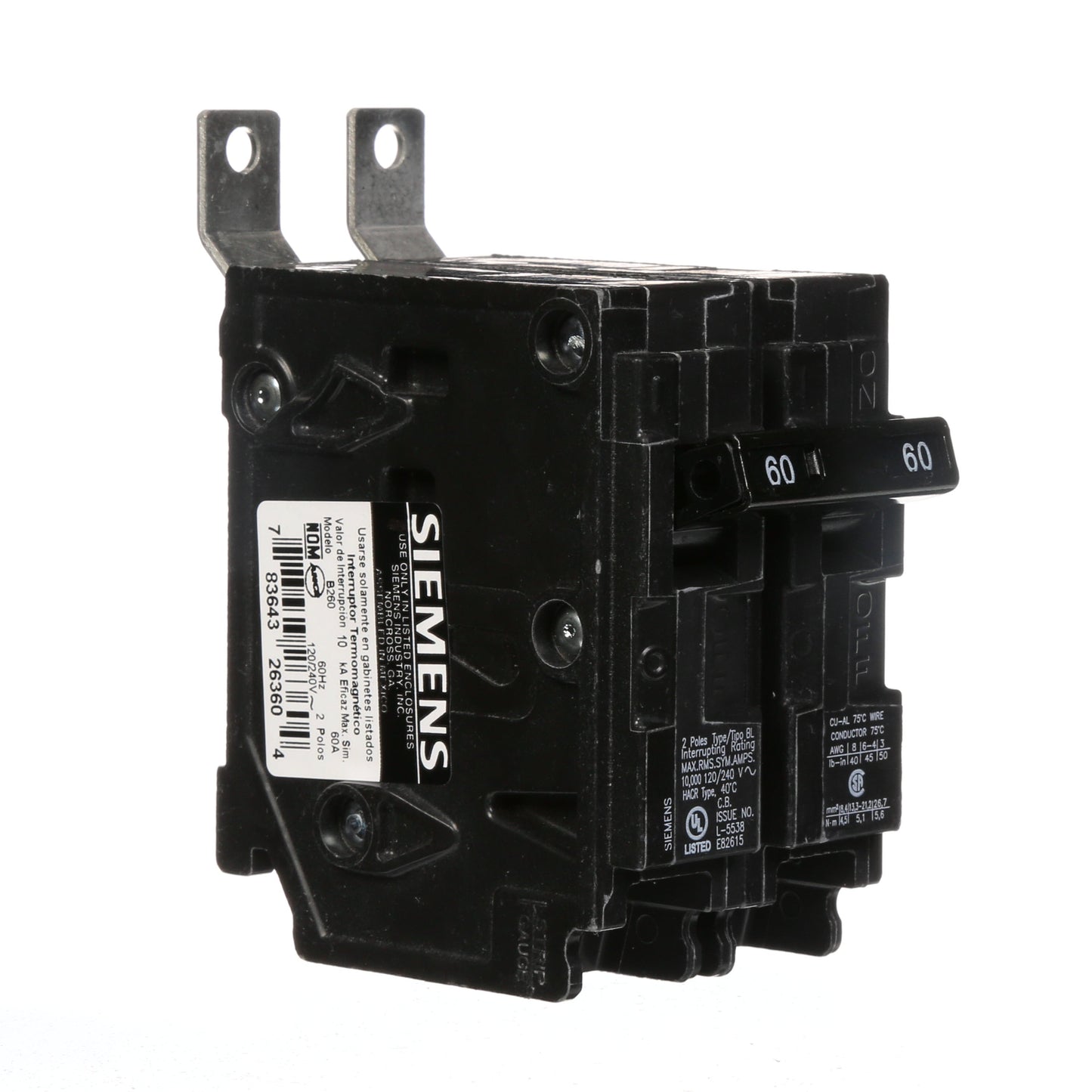 Siemens B260 Circuit Breaker | 120/240V 60A 2P 10kA@240V BL Series