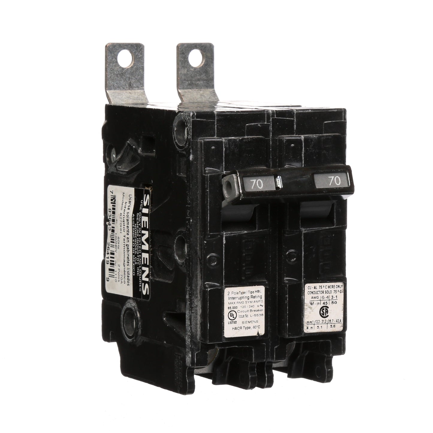 Siemens B270HH Circuit Breaker | 120/240V 70A 2P 65kA@240V BL Series