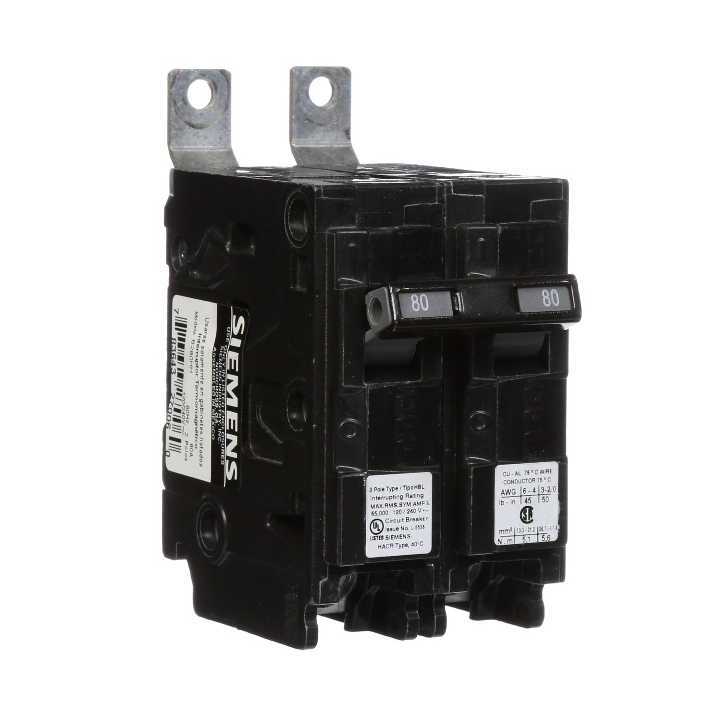 Siemens B280HH Circuit Breaker | 120/240V 80A 2P 65kA@240V Bolt-on BL Series