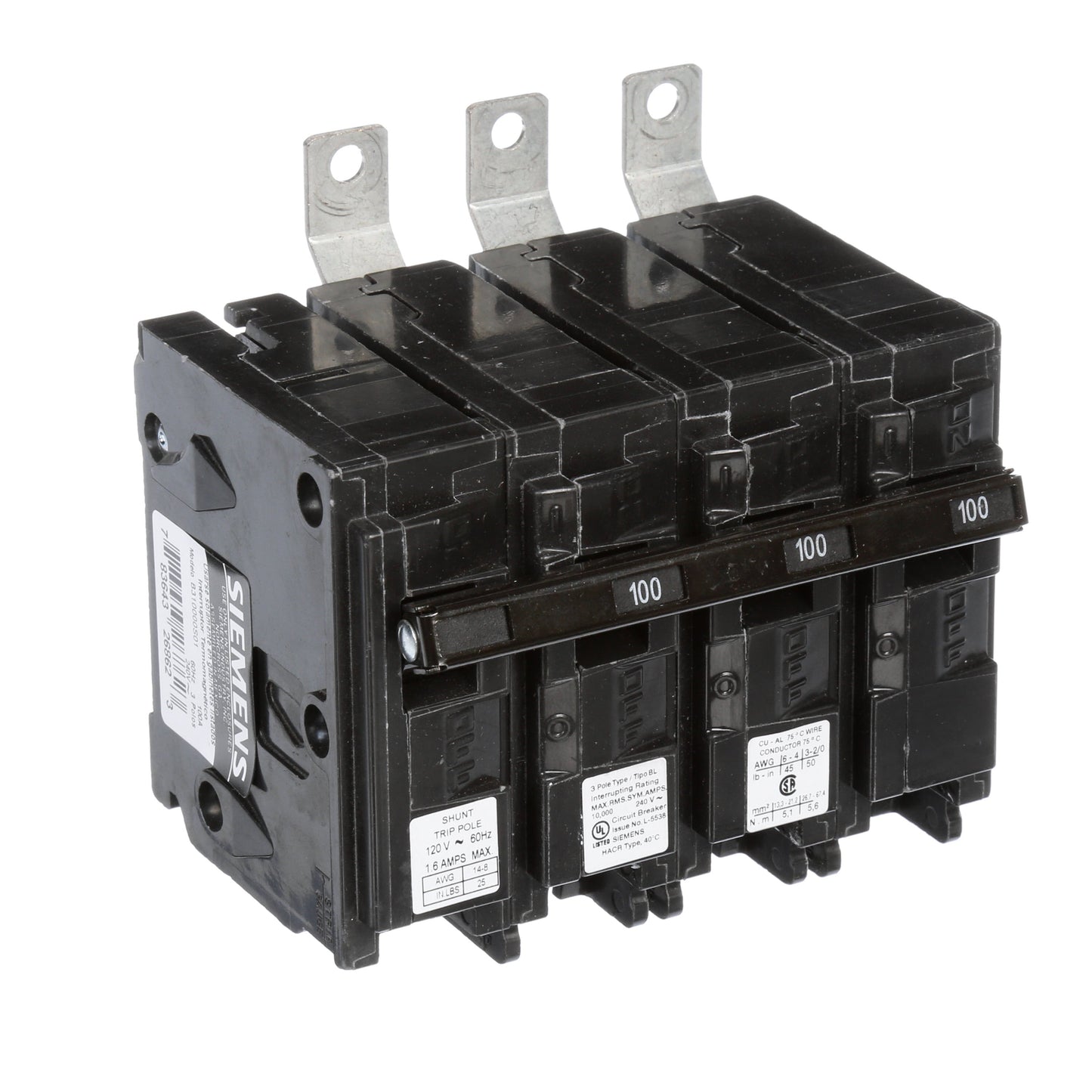 Siemens B310000S01 Circuit Breaker | 240V 100A 3P 10kA@240V Bolt-on BL Series