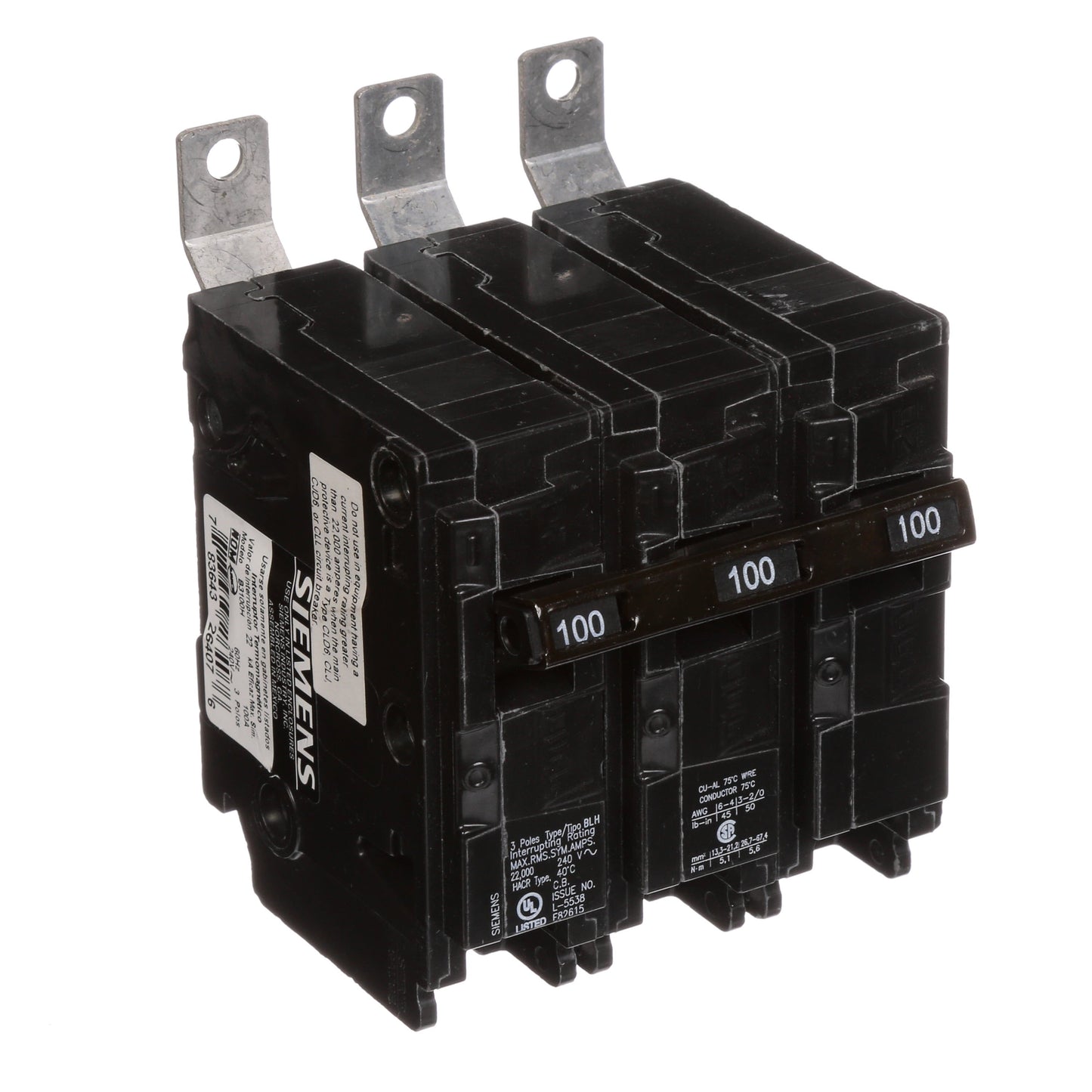 Siemens B3100H Circuit Breaker | 240V 100A 3P 22kA@240V Bolt-on BL Series