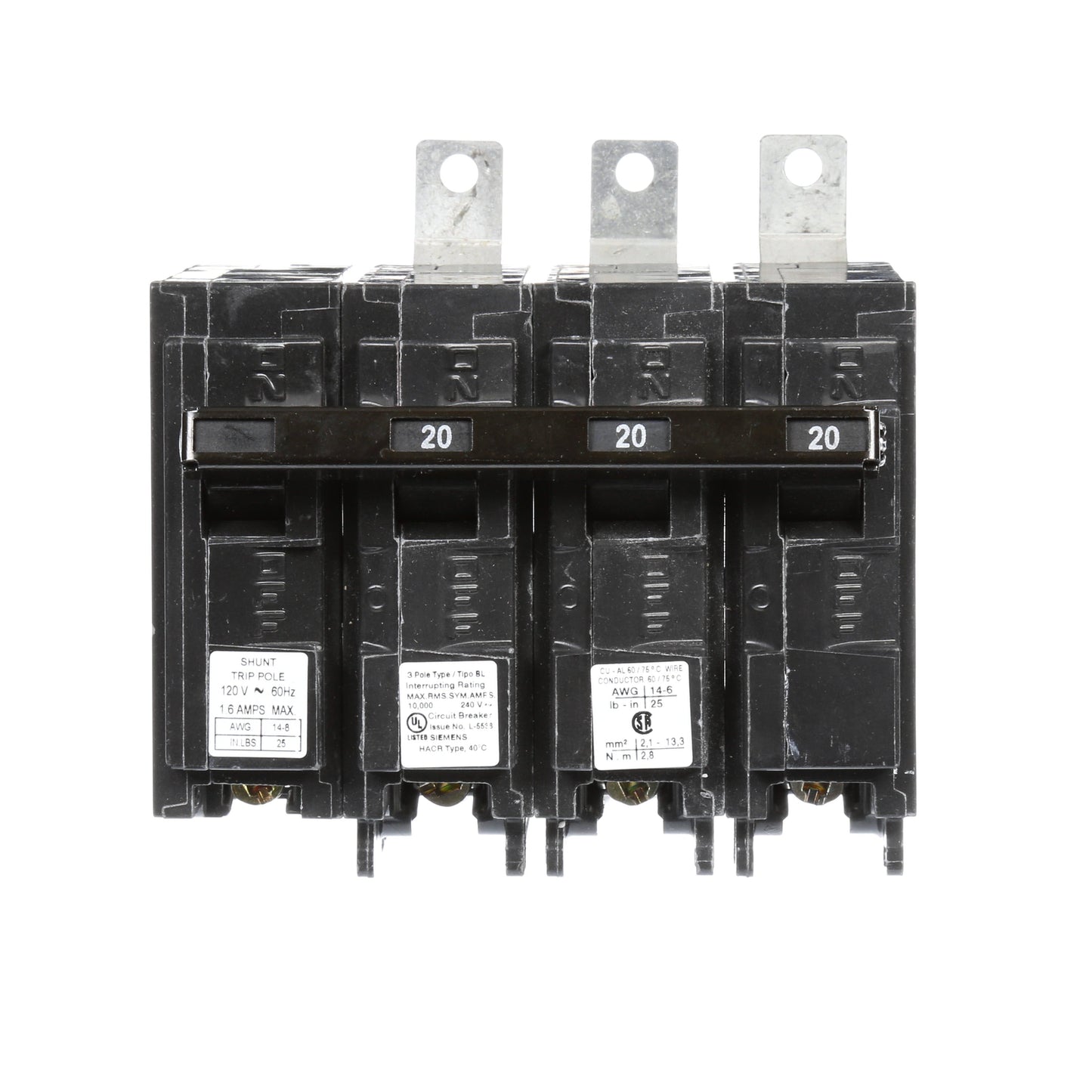 Siemens B32000S01 Molded Case Circuit Breaker | 240V 20A 3P 10kA@240V Bolt-on BL Series