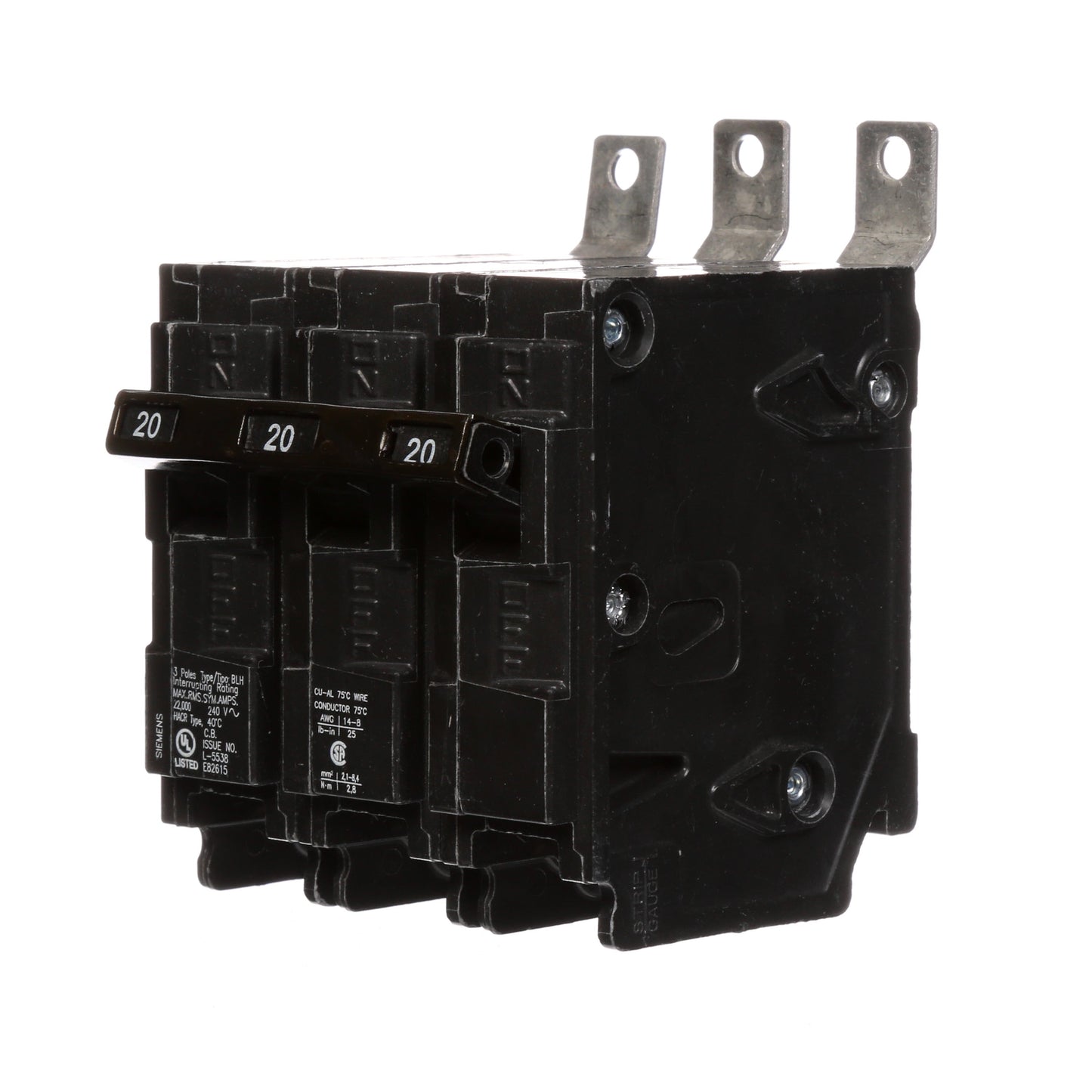 Siemens B320H Circuit Breaker | 240V 20A 3P 22kA@240V Bolt-on BL Series