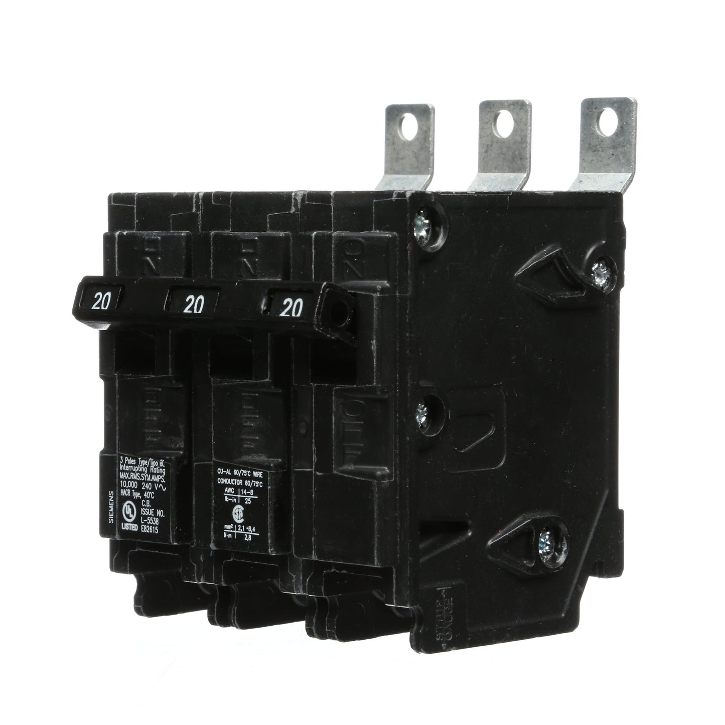 Siemens B320 Molded Case Circuit Breaker | 240V 20A 3P 10kA@240V Bolt-on BL Series