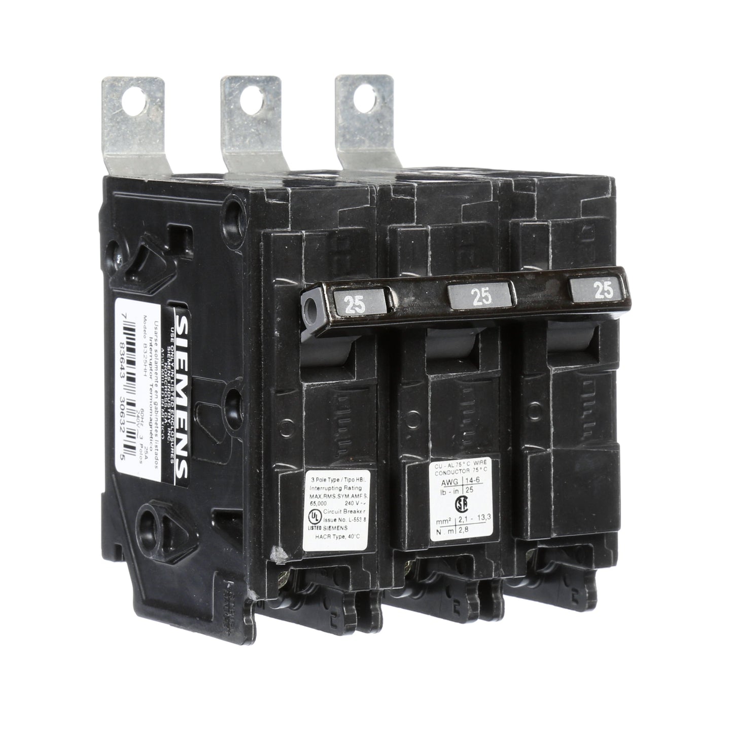 Siemens B325HH Circuit Breaker | 240V 25A 3P 65kA@240V Bolt-on BL Series
