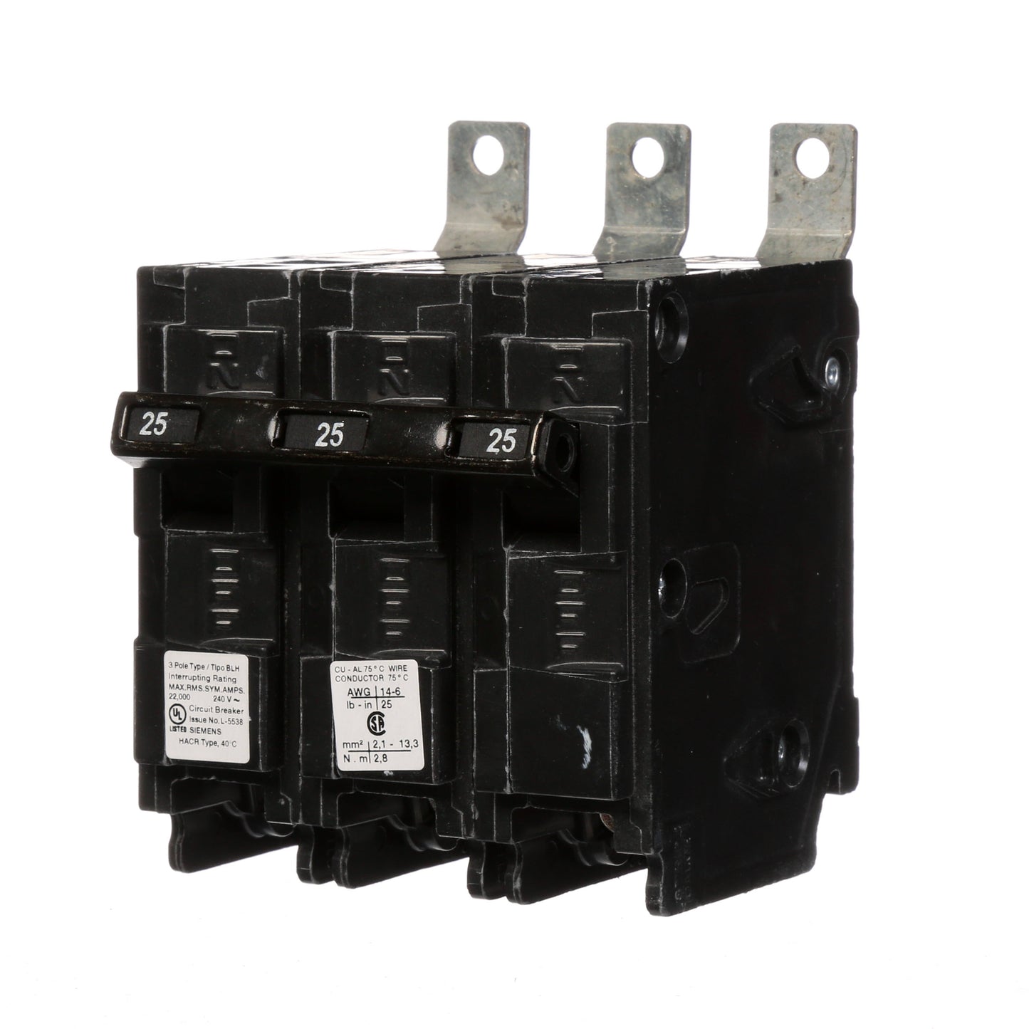 Siemens B325H Circuit Breaker | 240V 25A 3P 22kA@240V Bolt-on BL Series