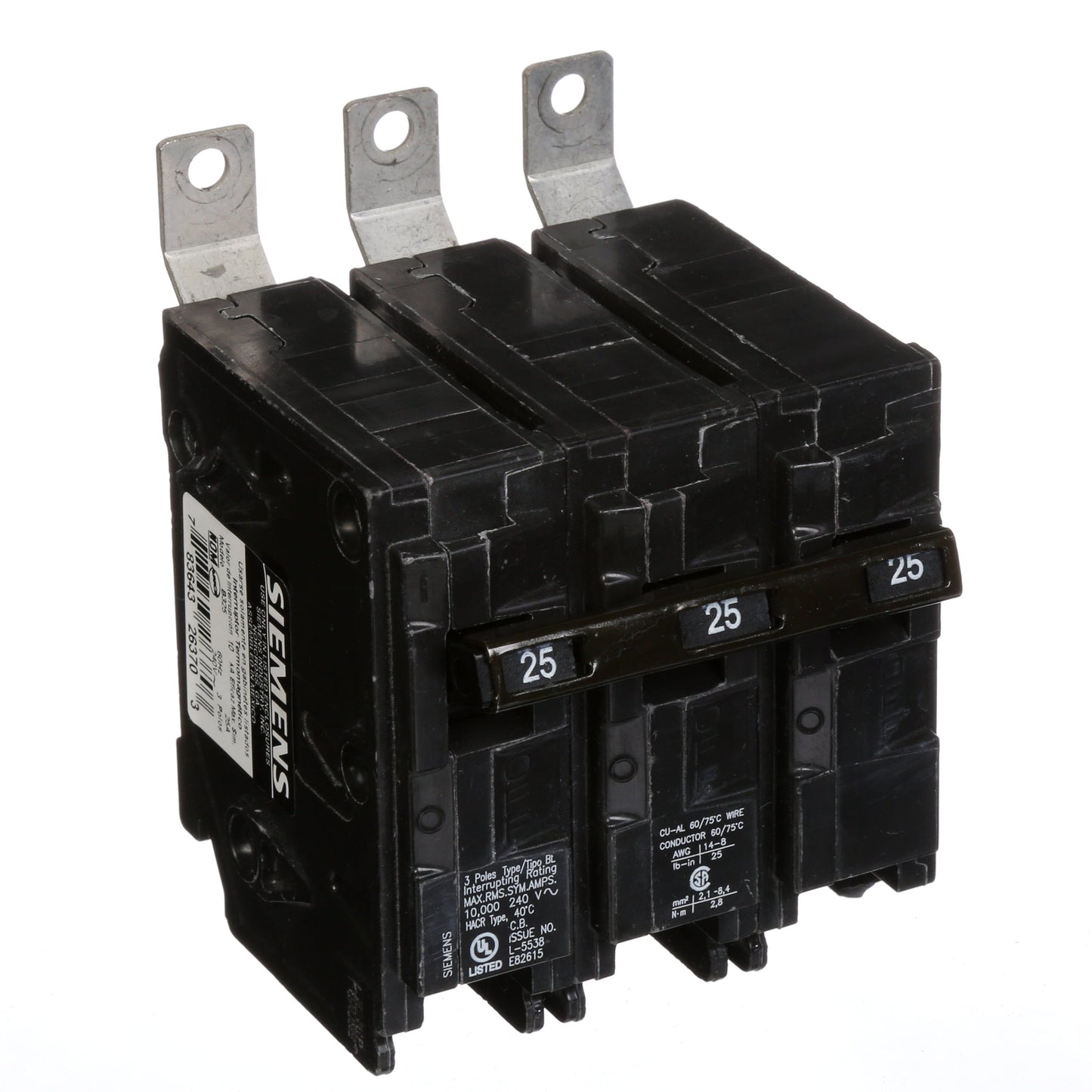 Siemens B325 Circuit Breaker | 240V 25A 3P 10kA@240V Bolt-on BL Series