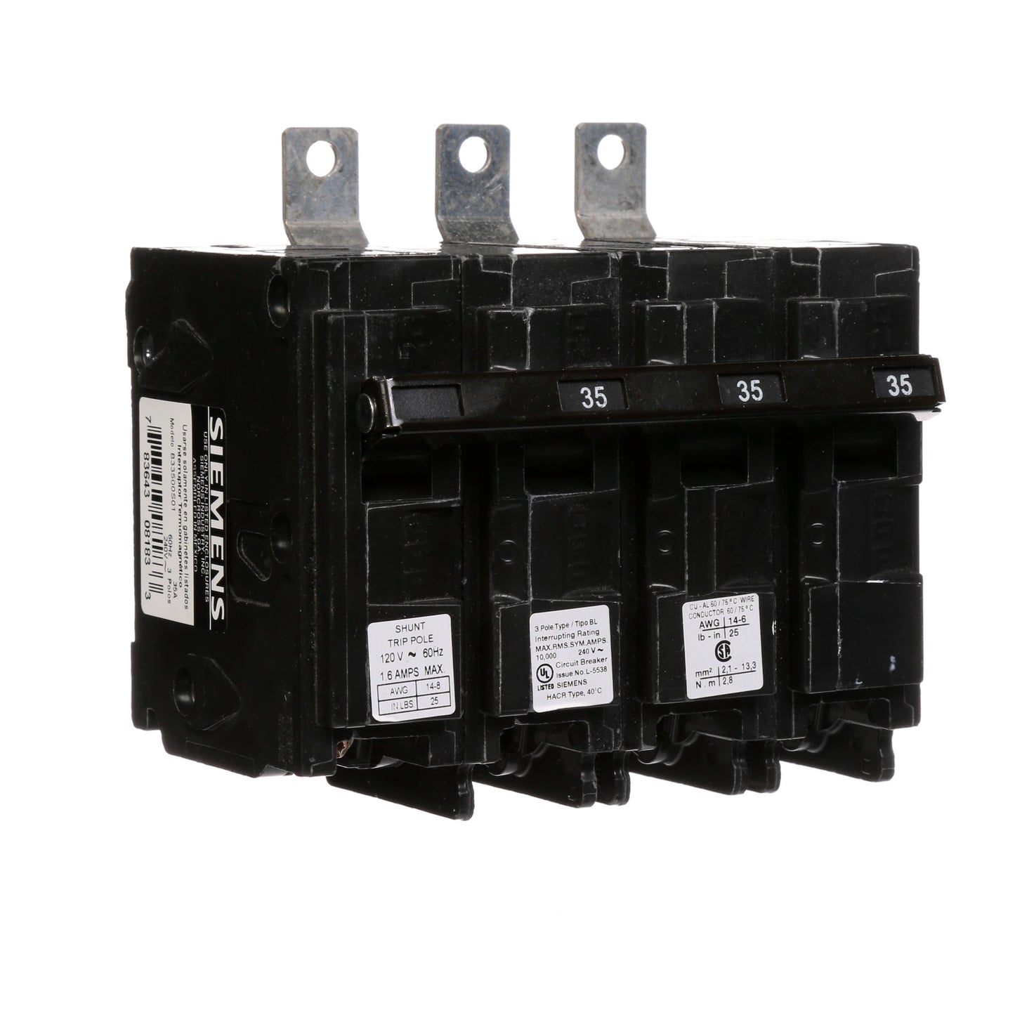 Siemens B33500S01 Molded Case Circuit Breaker | 240V 35A 3P 10kA@240V Bolt-on BL Series
