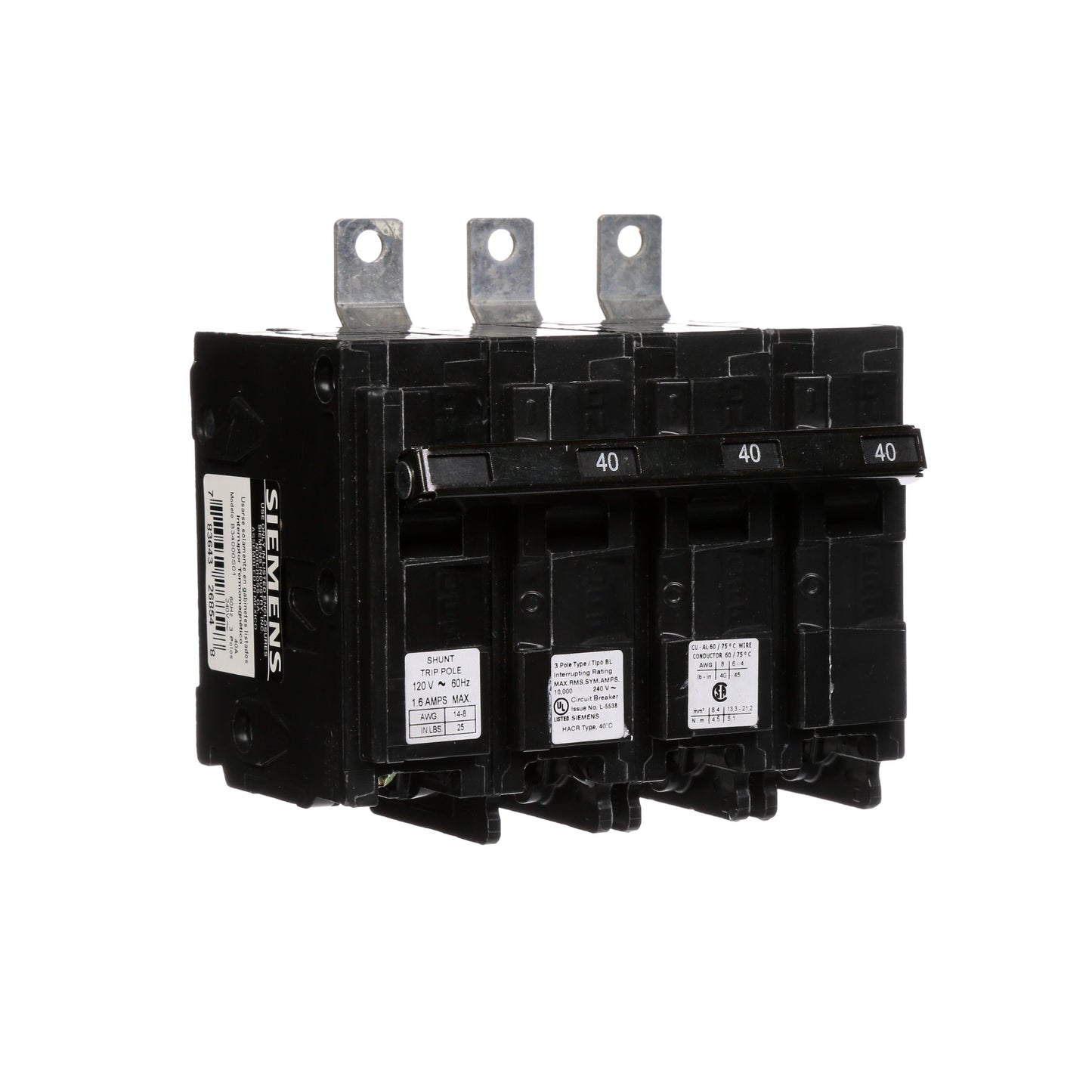 Siemens B34000S01 Circuit Breaker | 240V 40A 3P 10kA@240V Bolt-on BL Series