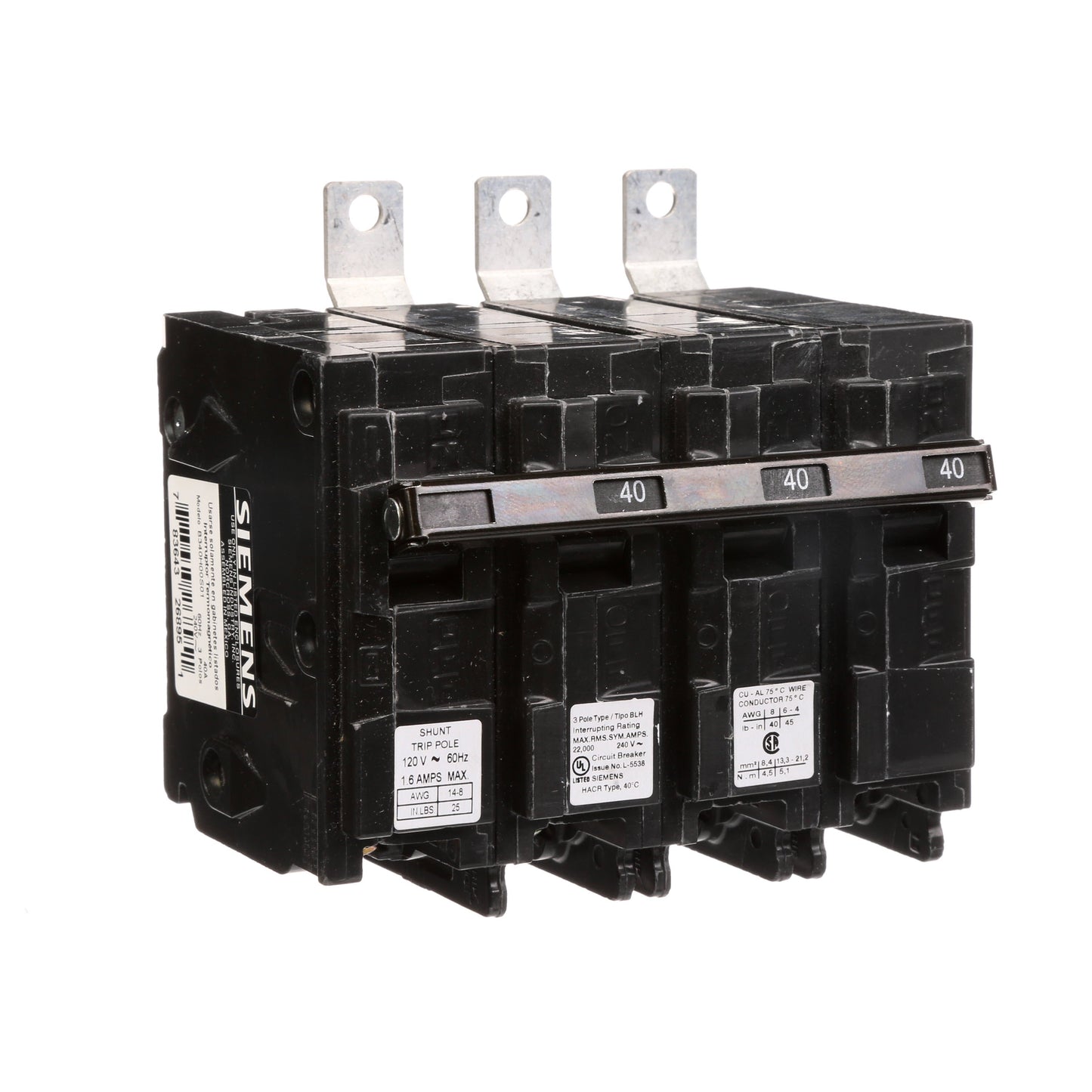 Siemens B340H00S01 Molded Case Circuit Breaker | 240V 40A 3P 22kA@240V Bolt-on BL Series