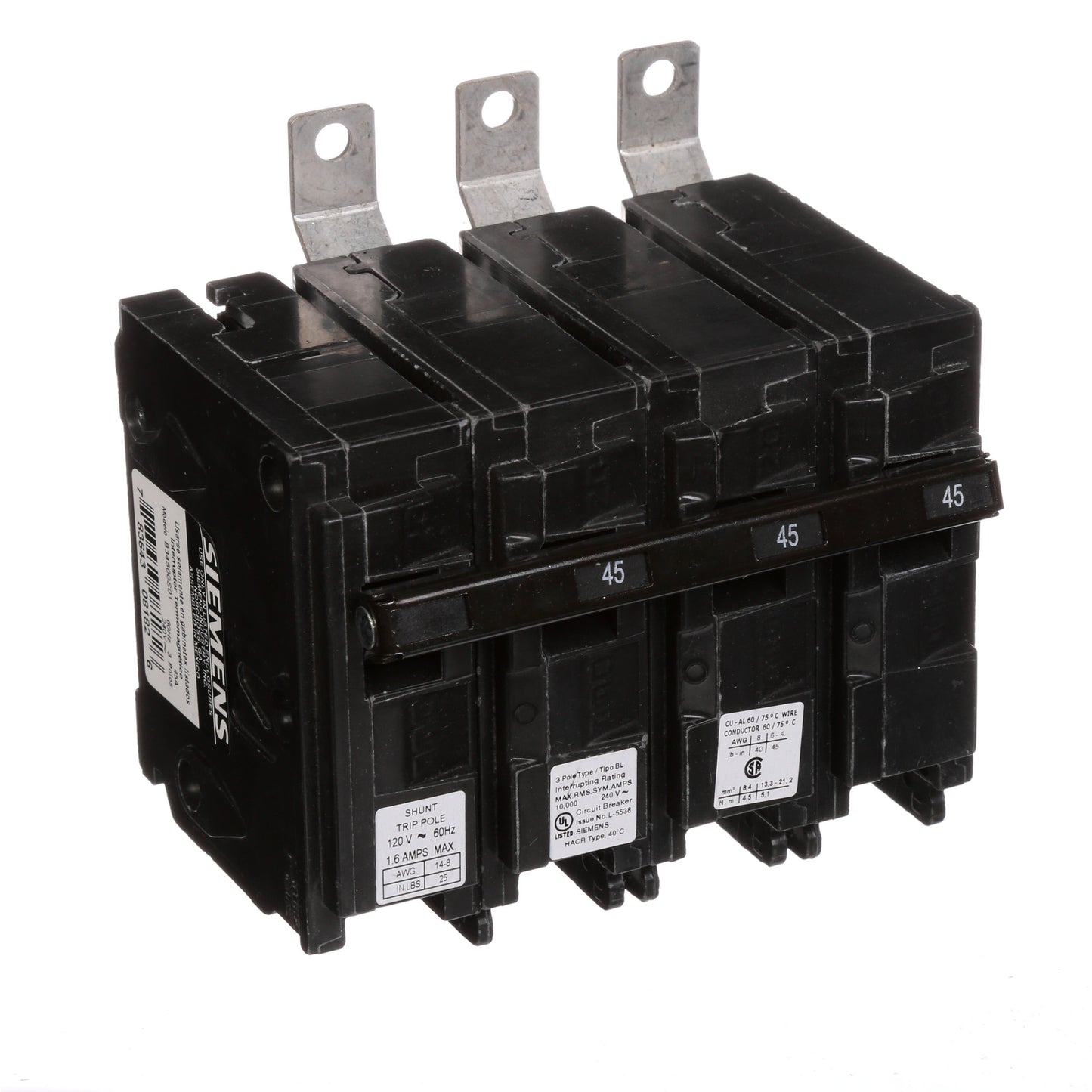 Siemens B34500S01 Molded Case Circuit Breaker | 240V 45A 3P 10kA@240V Bolt-on BL Series