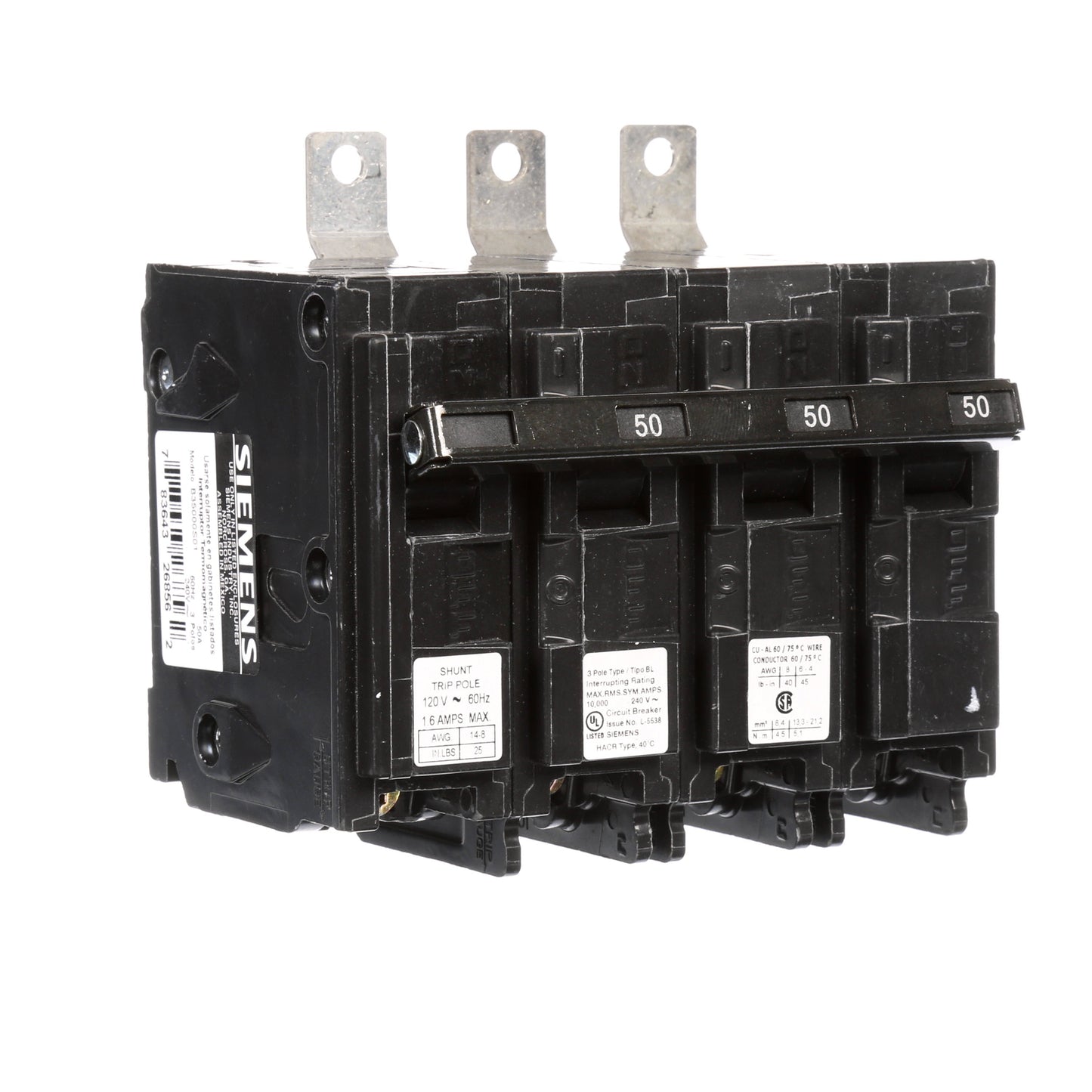Siemens B35000S01 Circuit Breaker | 240V 50A 3P 10kA@240V Bolt-on BL Series