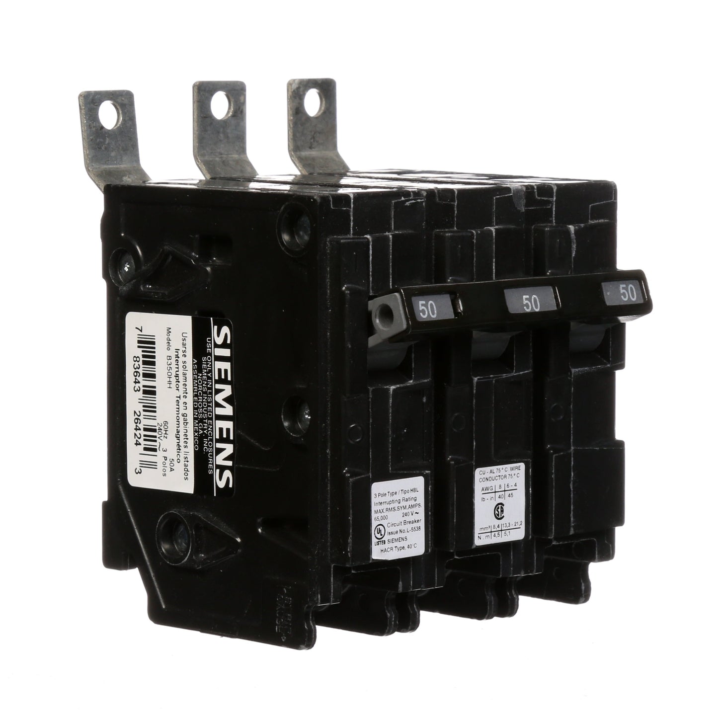 Siemens B350HH Circuit Breaker | 240V 50A 3P 65kA@240V Bolt-on BL Series