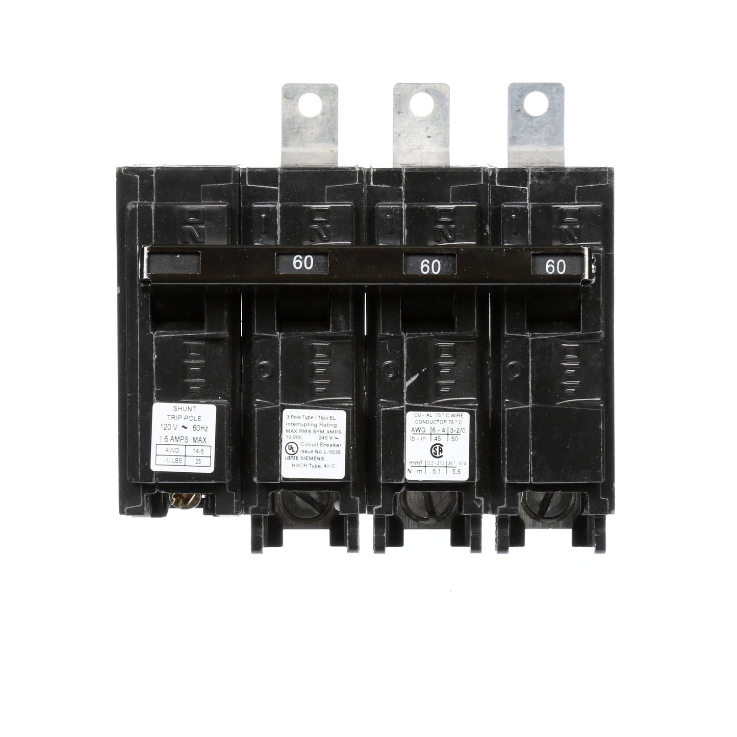 Siemens B36000S01 Molded Case Circuit Breaker | 240V 60A 3P 10kA@240V Bolt-on BL Series