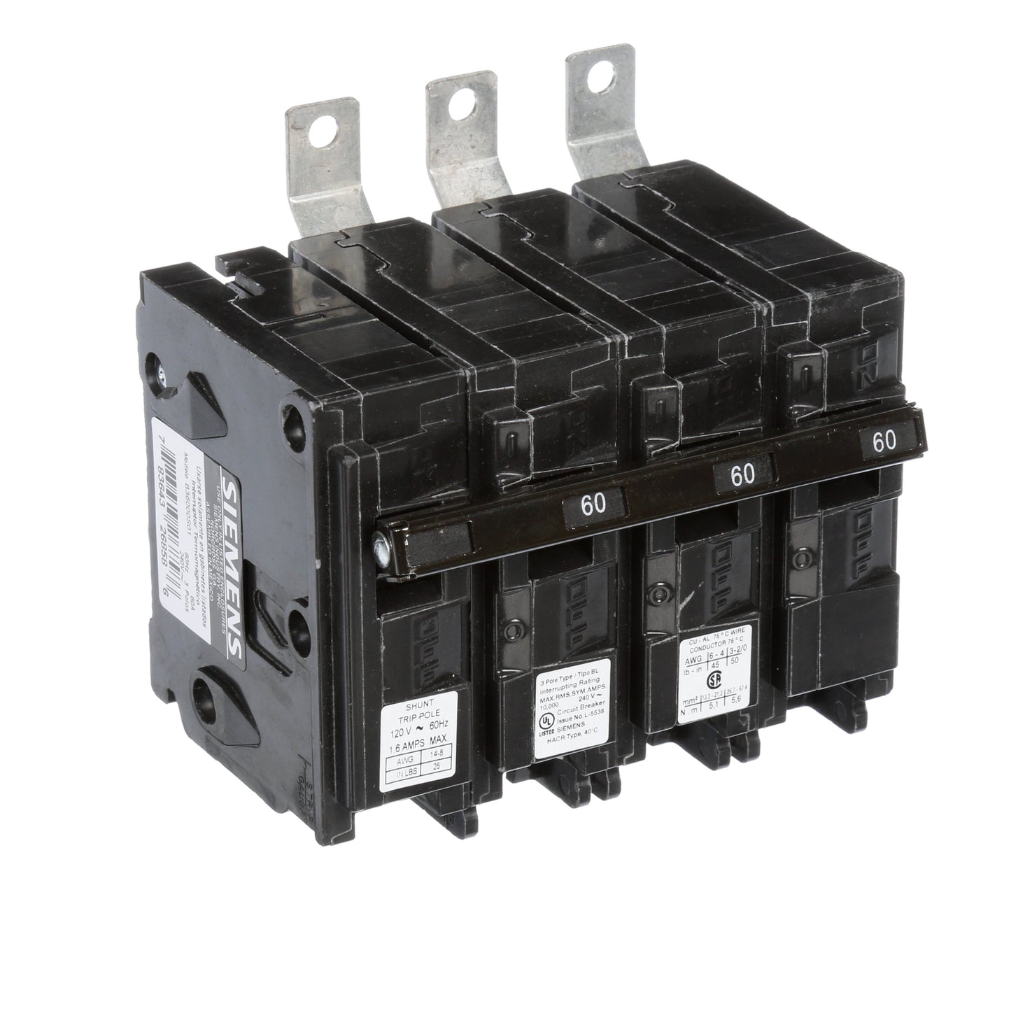 Siemens B36000S01 Molded Case Circuit Breaker | 240V 60A 3P 10kA@240V Bolt-on BL Series