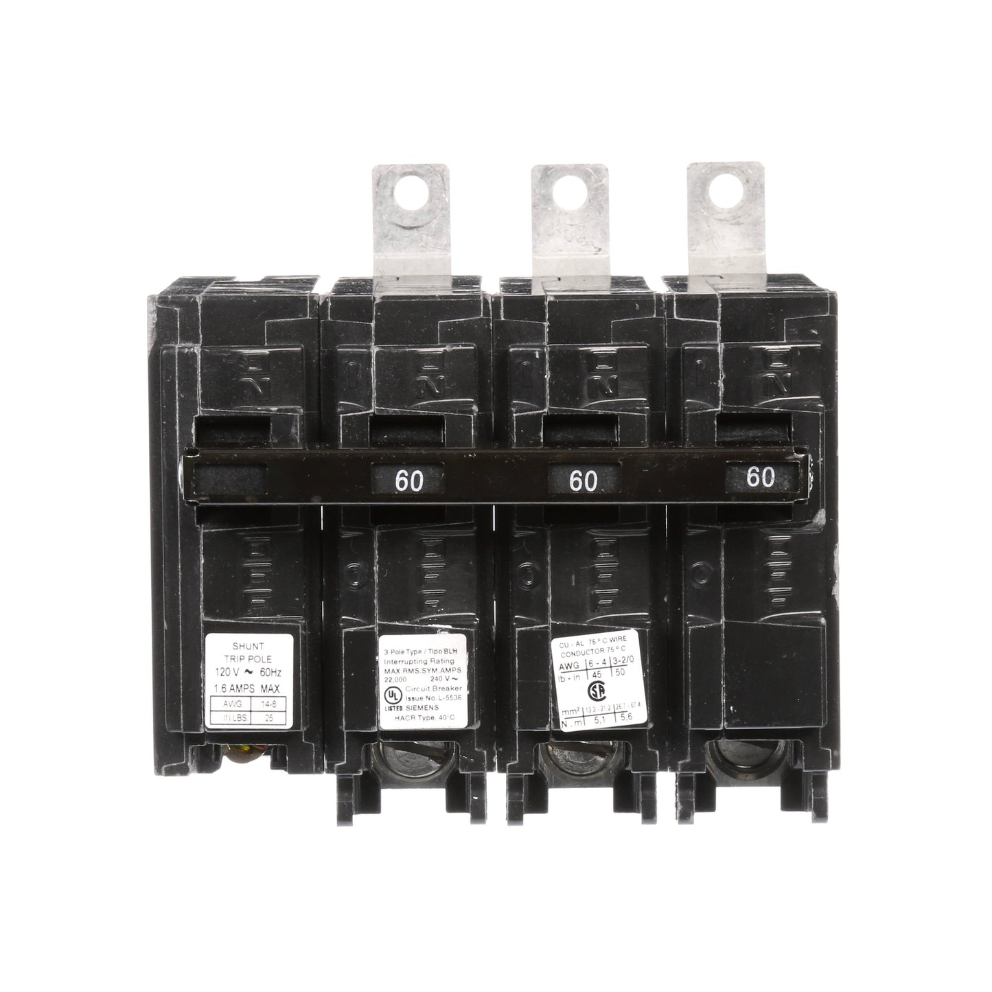 Siemens B360H00S01 Molded Case Circuit Breaker | 240V 60A 3P 22kA@240V Bolt-on BL Series