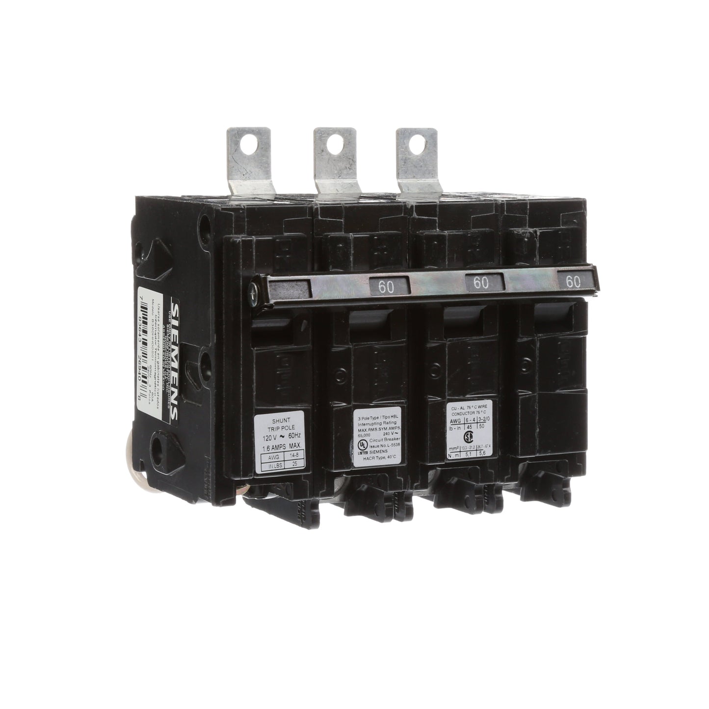 Siemens B360HH00S01 Molded Case Circuit Breaker | 240V 60A 3P 65kA@240V Bolt-on BL Series
