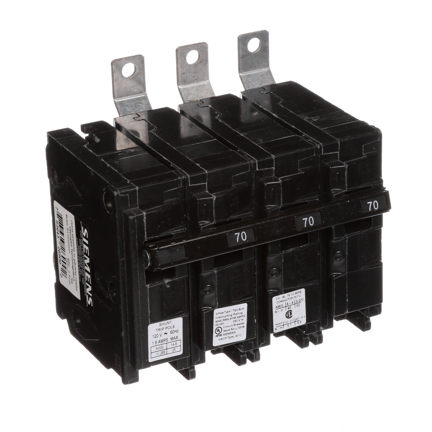 Siemens B370H00S01 Molded Case Circuit Breaker | 240V 70A 3P 22kA@240V Bolt-On BL Series