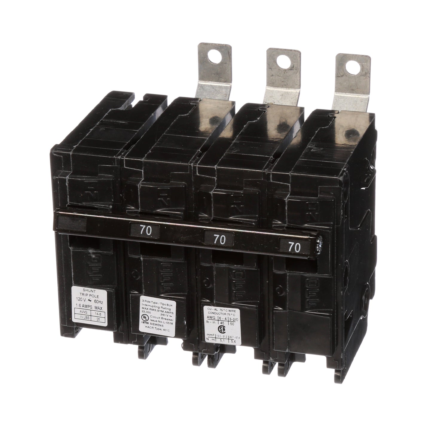 Siemens B370H00S01 Molded Case Circuit Breaker | 240V 70A 3P 22kA@240V Bolt-On BL Series