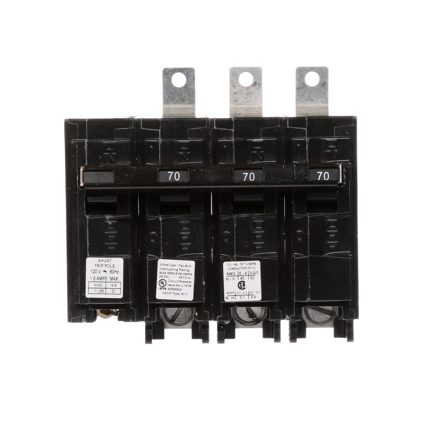 Siemens B370H00S01 Molded Case Circuit Breaker | 240V 70A 3P 22kA@240V Bolt-On BL Series