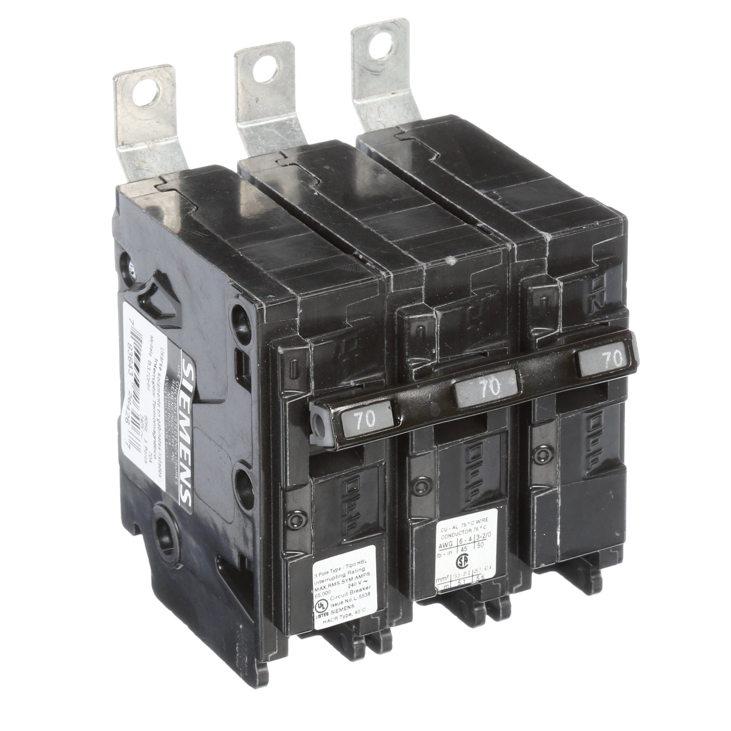 Siemens B370HH Circuit Breaker | 240V 70A 3P 65kA@240V Bolt-on BL Series