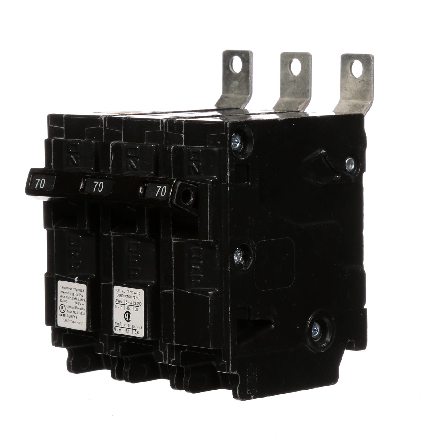 Siemens B370H Circuit Breaker | 240V 70A 3P 22kA@240V Bolt-on BL Series