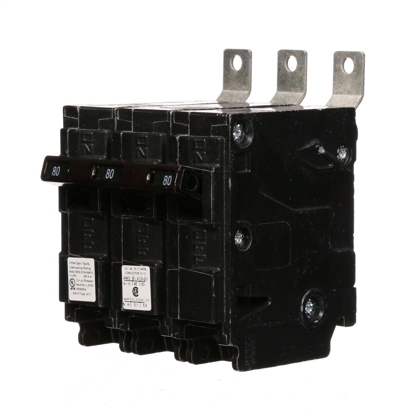 Siemens B380 Molded Case Circuit Breaker | 240V 80A 3P 10kA@240V Bolt-on BL Series