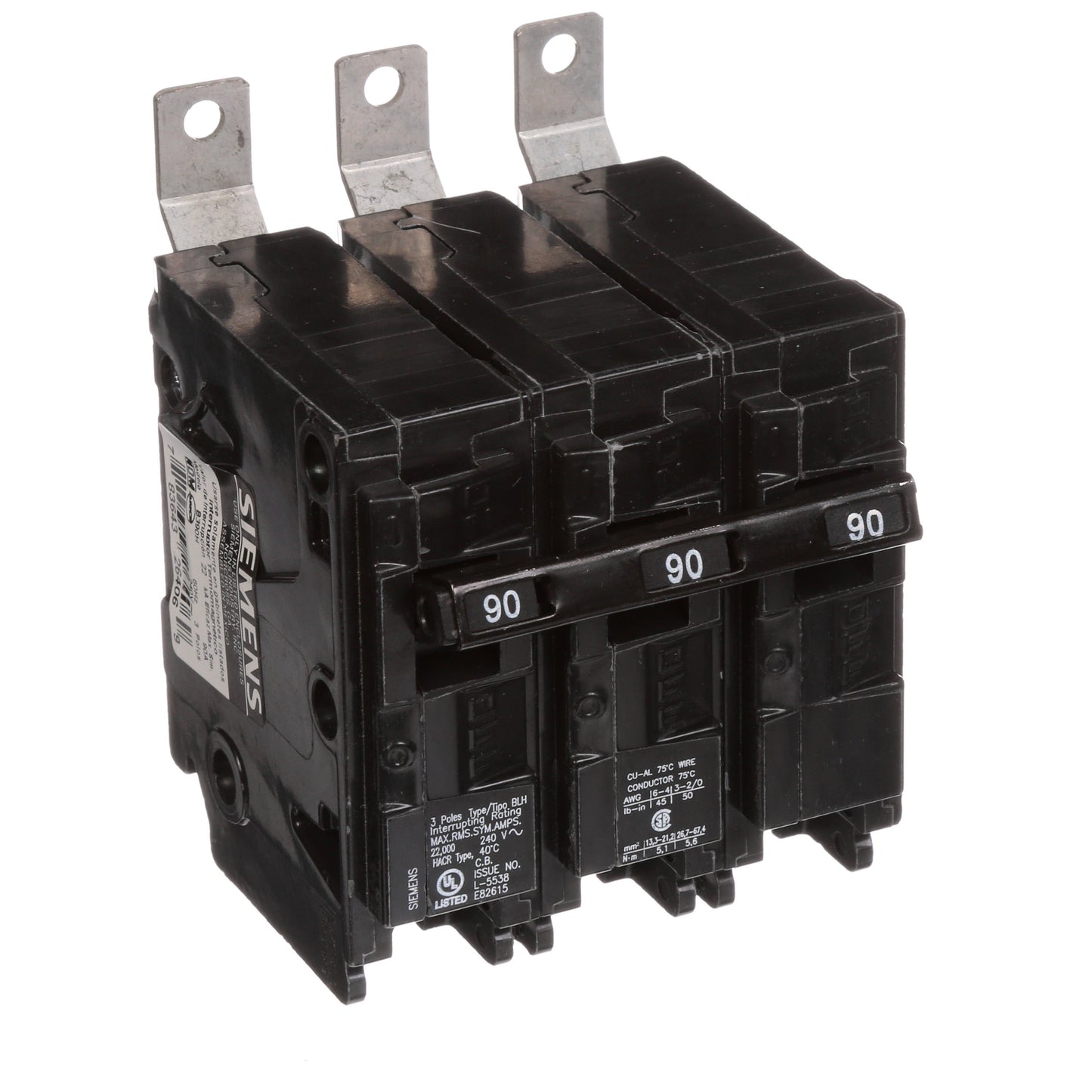 Siemens B390H Circuit Breaker | 240V 90A 3P 22kA@240V Bolt-on BL Series