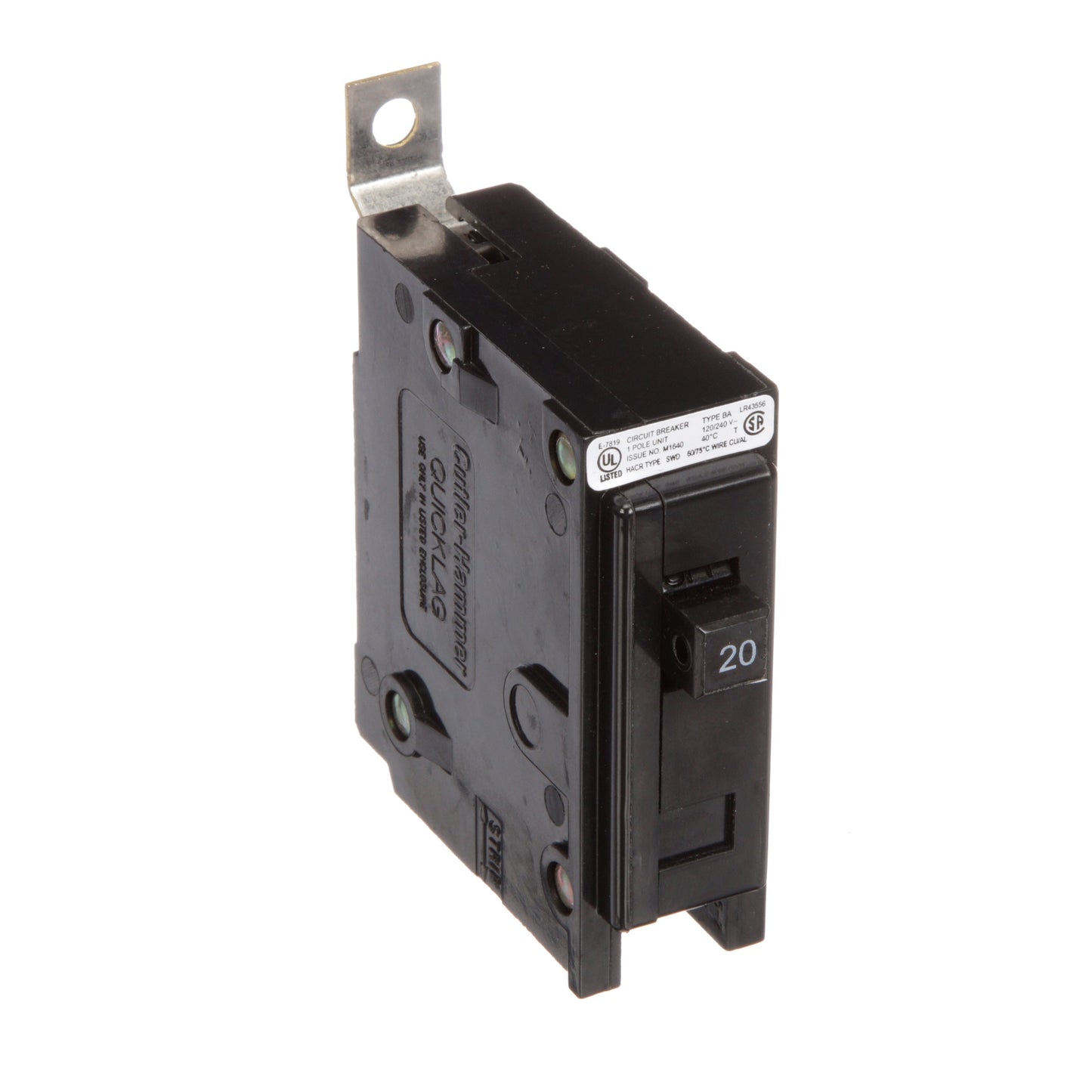 Crouse-Hinds BAB1020 Circuit Breaker | 240V 20A 1P 10kA@240V Bolt-On QUICKLAG
