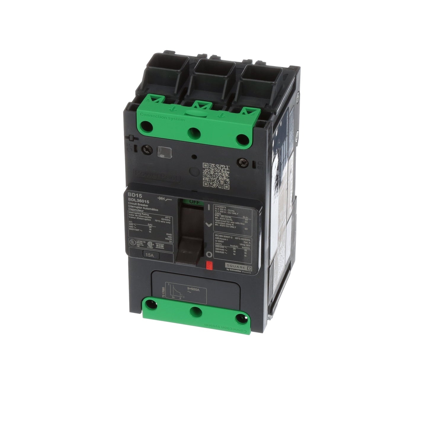 Square D BDL36015 Circuit Breaker | 600V 15A 3P 18kA@480V Feed-Thru Powerpact