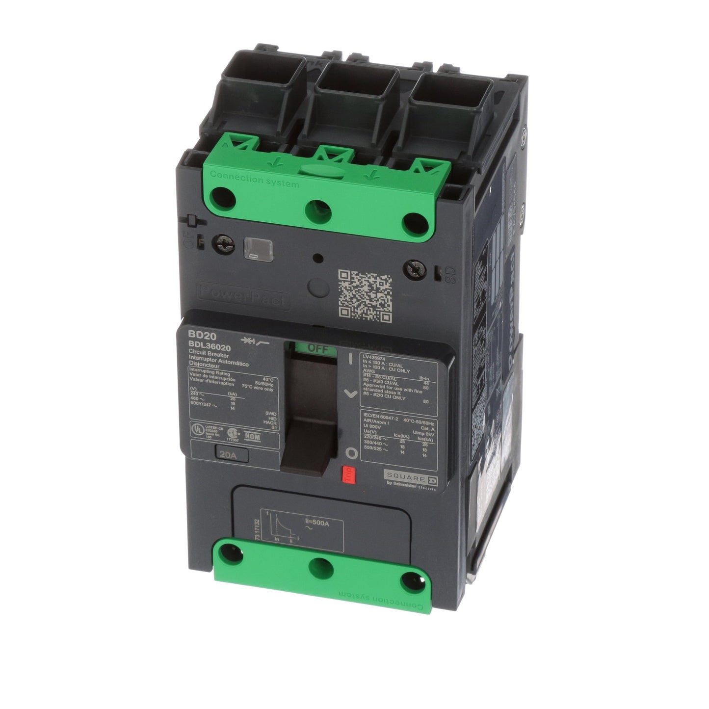 Square D BDL36020 Circuit Breaker | 600V 20A 3P 18kA@480V Feed-Thru Powerpact