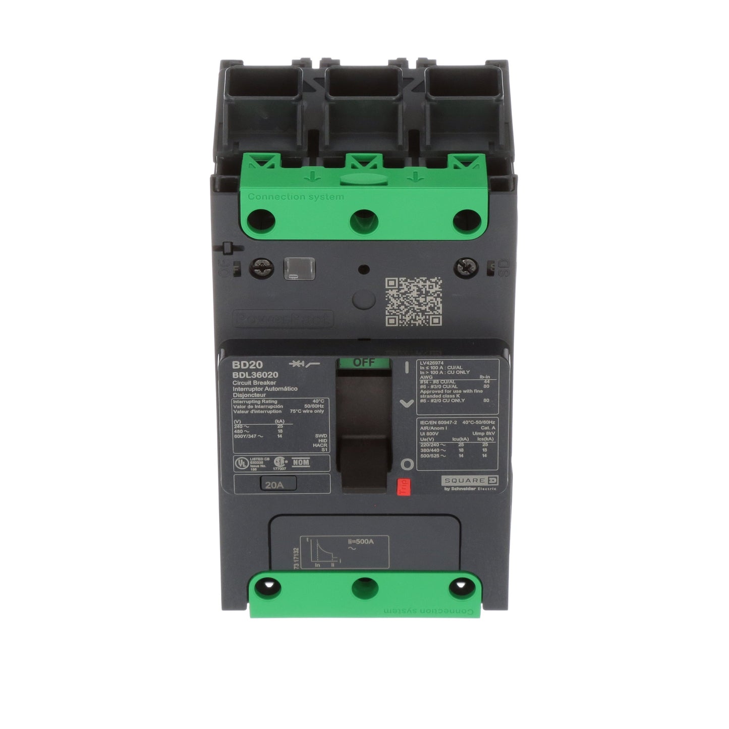 Square D BDL36020 Circuit Breaker | 600V 20A 3P 18kA@480V Feed-Thru Powerpact