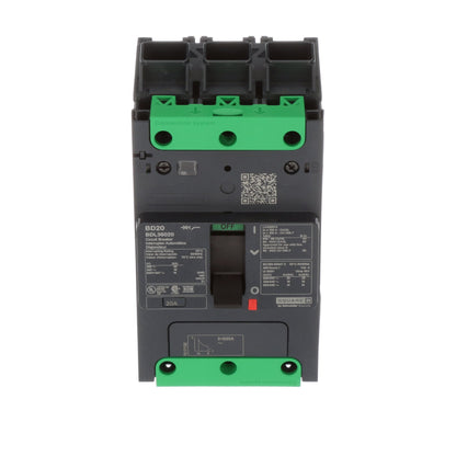 Square D BDL36020 Circuit Breaker | 600V 20A 3P 18kA@480V Feed-Thru Powerpact