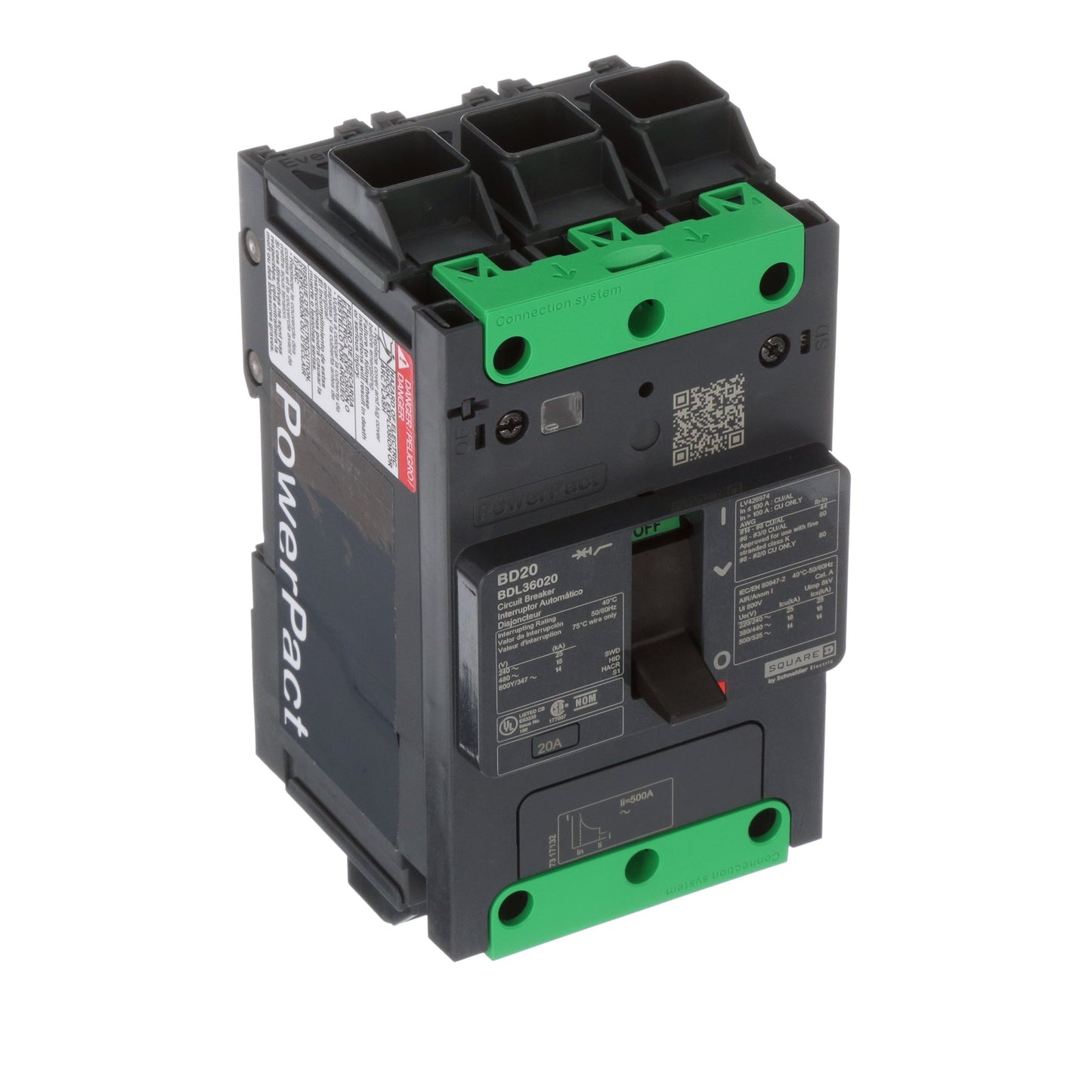 Square D BDL36020 Circuit Breaker | 600V 20A 3P 18kA@480V Feed-Thru Powerpact