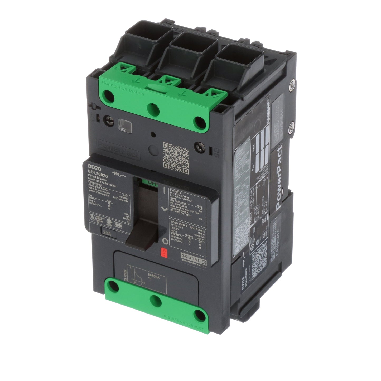 Square D BDL36020 Circuit Breaker | 600V 20A 3P 18kA@480V Feed-Thru Powerpact