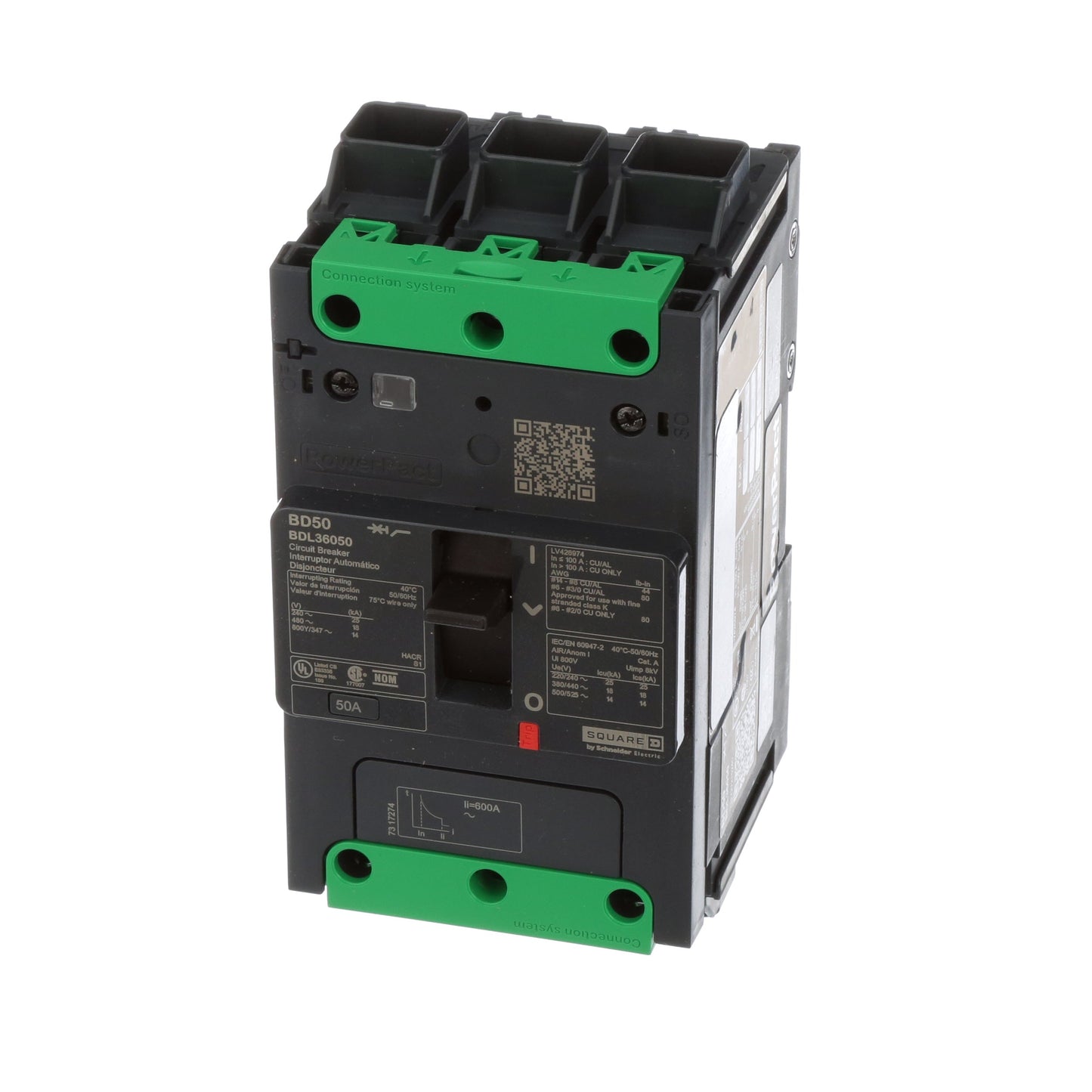 Square D BDL36050 Circuit Breaker | 600V 50A 3P 18kA@480V Feed-Thru Powerpact