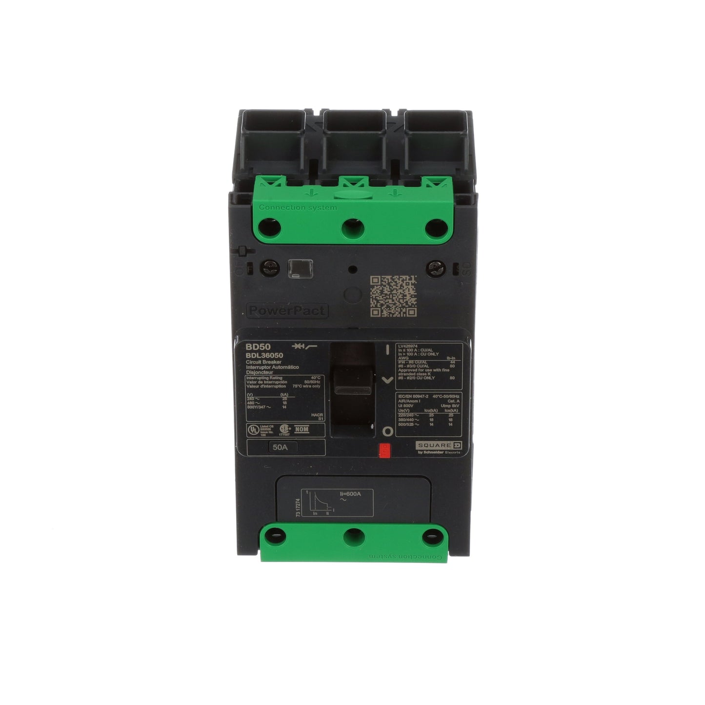 Square D BDL36050 Circuit Breaker | 600V 50A 3P 18kA@480V Feed-Thru Powerpact