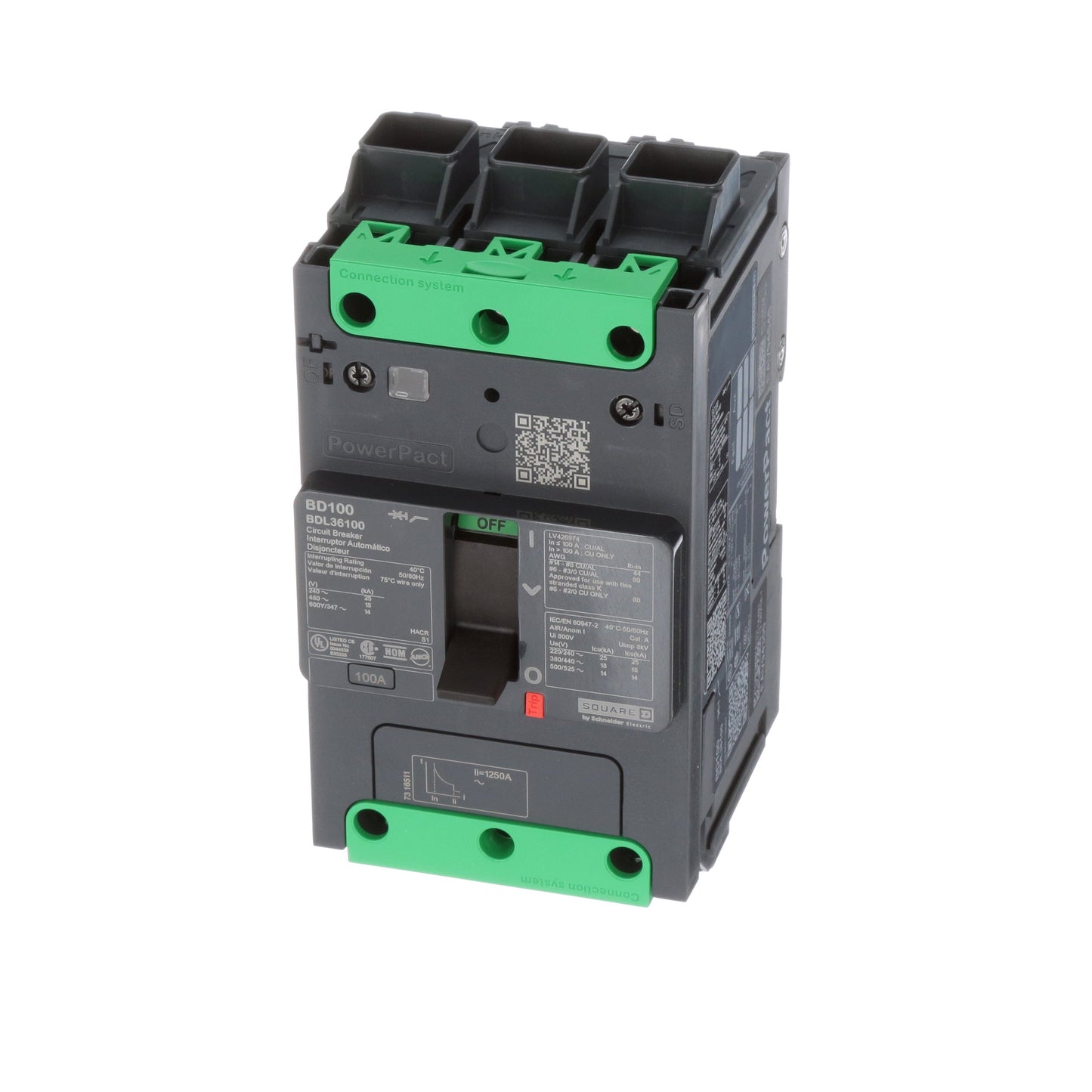 Square D BDL36100 Circuit Breaker | 600V 100A 3P 18kA@480V Feed-Thru Powerpact