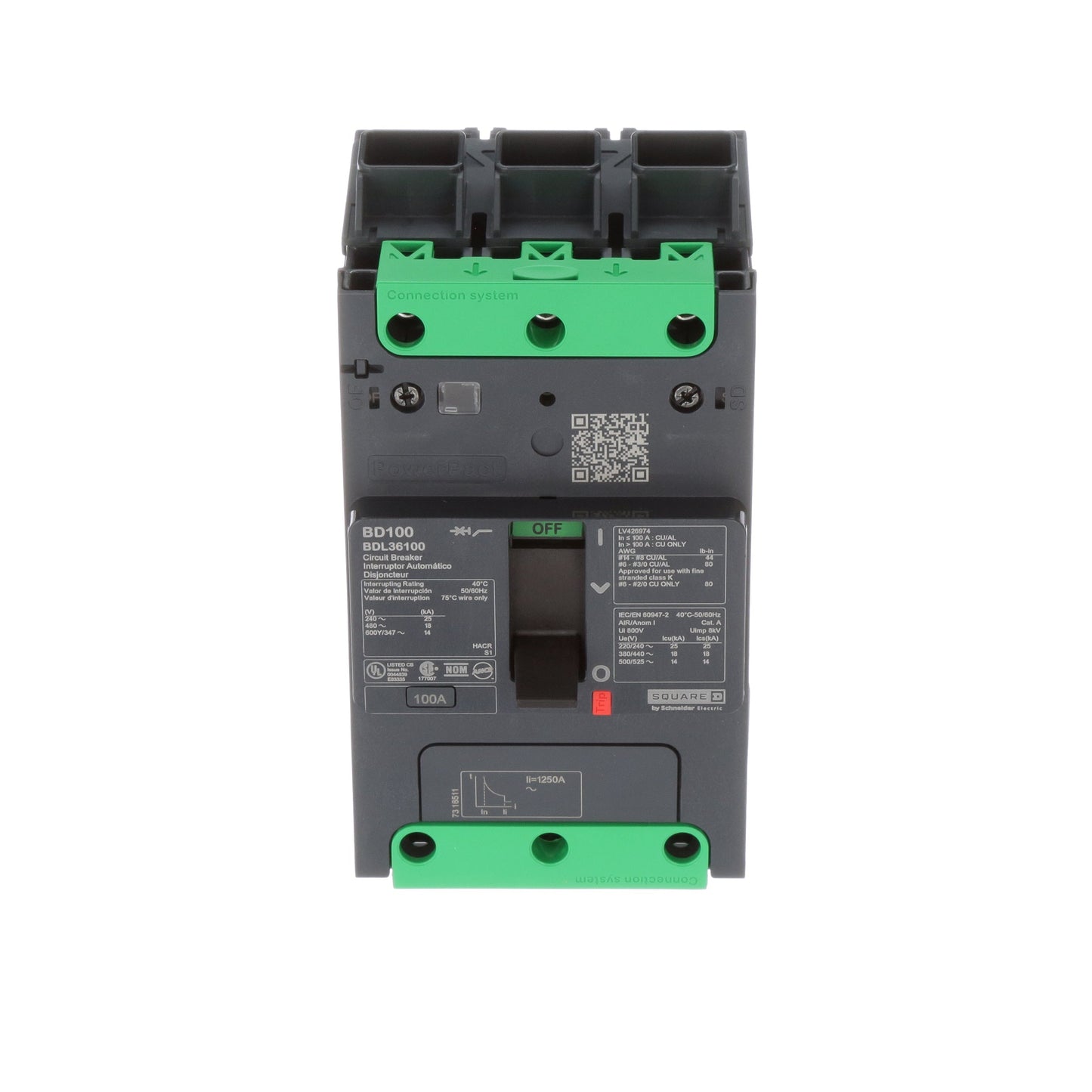 Square D BDL36100 Circuit Breaker | 600V 100A 3P 18kA@480V Feed-Thru Powerpact