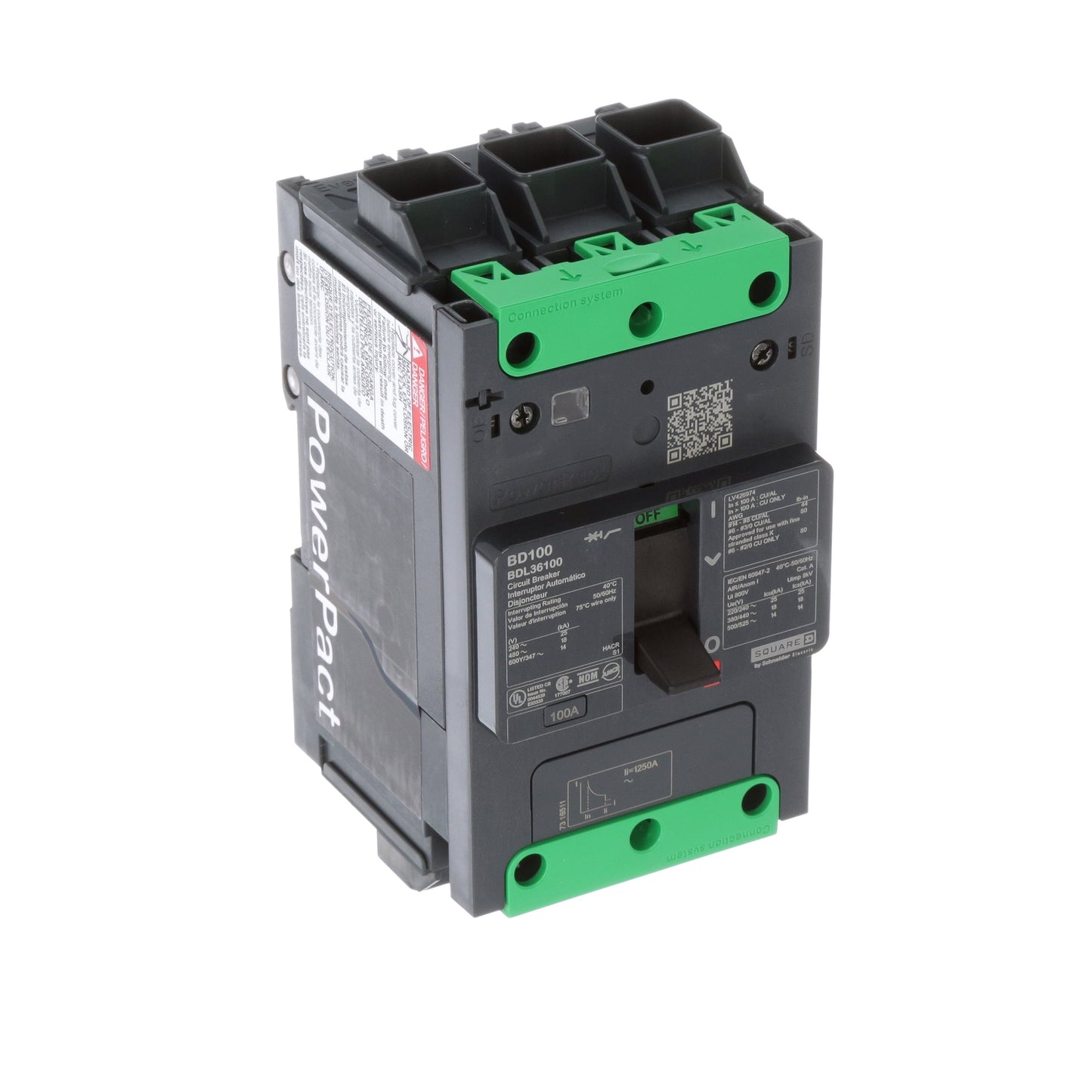 Square D BDL36100 Circuit Breaker | 600V 100A 3P 18kA@480V Feed-Thru Powerpact
