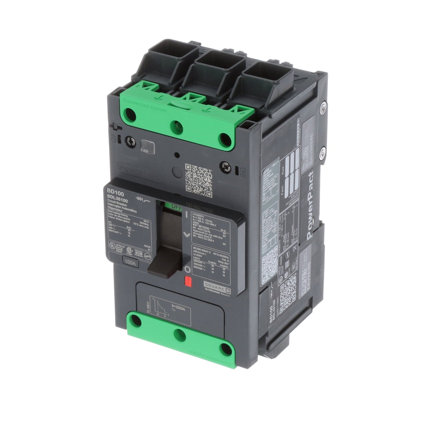 Square D BDL36100 Circuit Breaker | 600V 100A 3P 18kA@480V Feed-Thru Powerpact