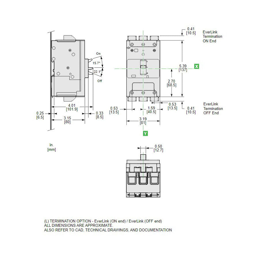 Schneider Electric BDL36125 Circuit Breaker | 600V 125A 3P 18kA@480V Feed-Thru Powerpact