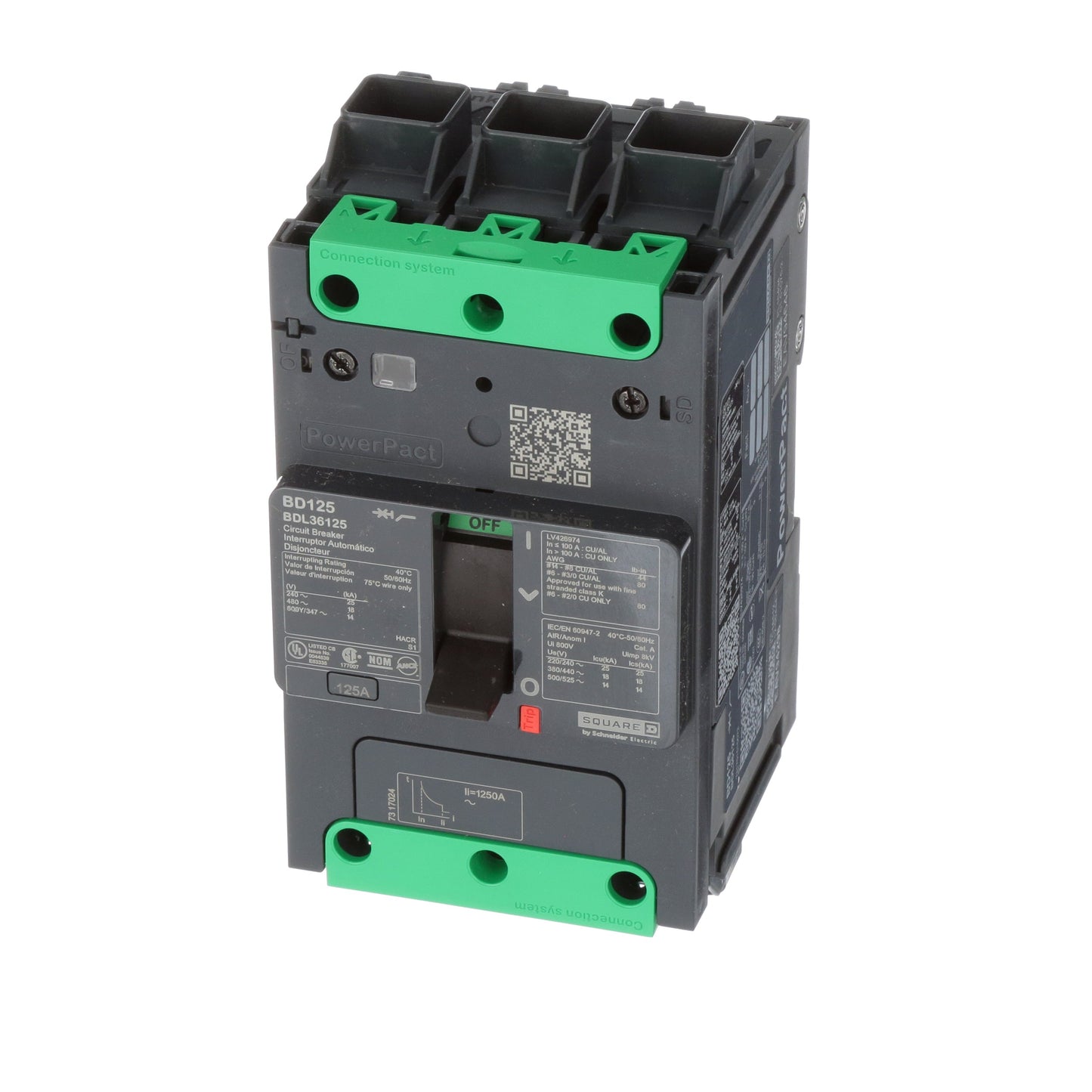 Schneider Electric BDL36125 Circuit Breaker | 600V 125A 3P 18kA@480V Feed-Thru Powerpact