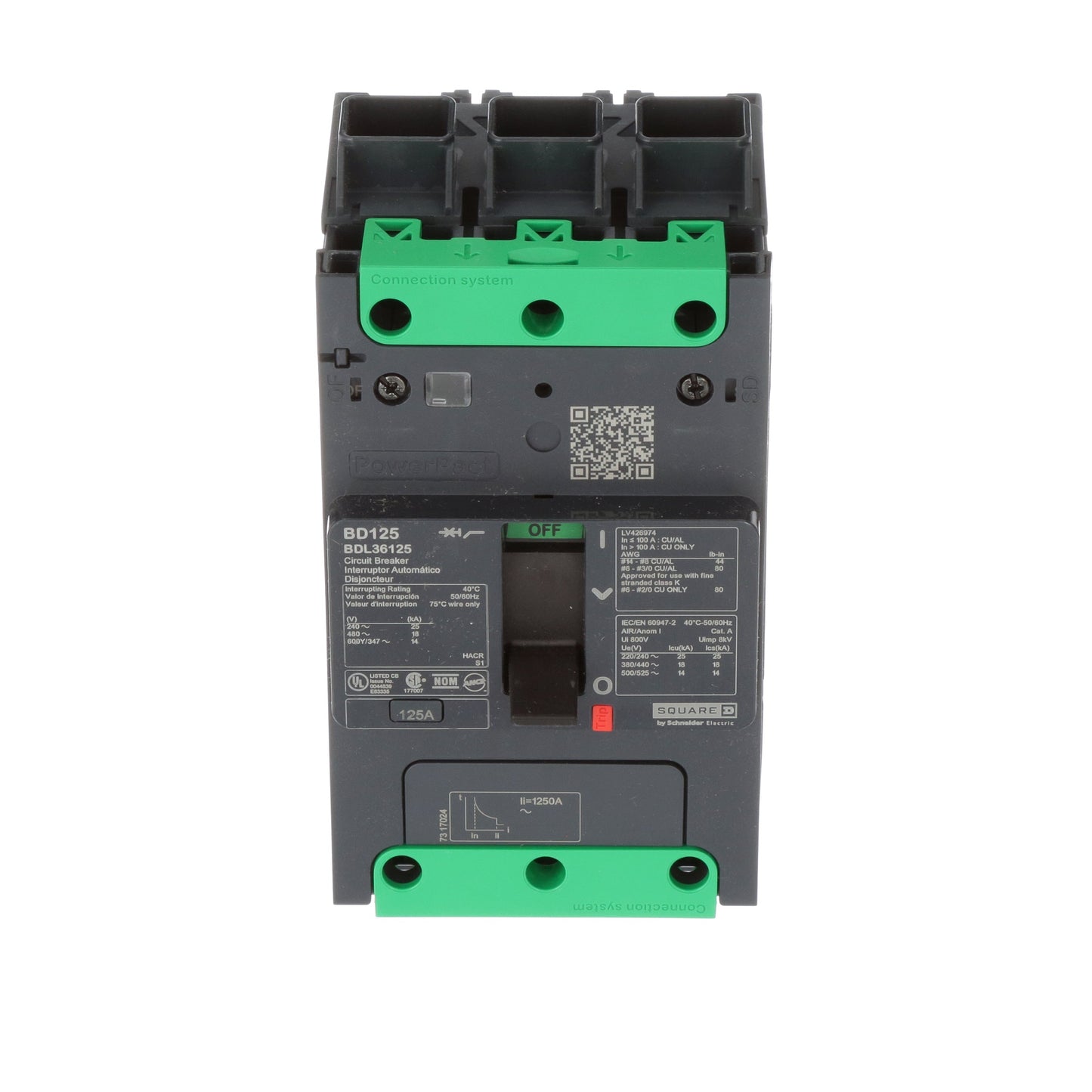 Schneider Electric BDL36125 Circuit Breaker | 600V 125A 3P 18kA@480V Feed-Thru Powerpact