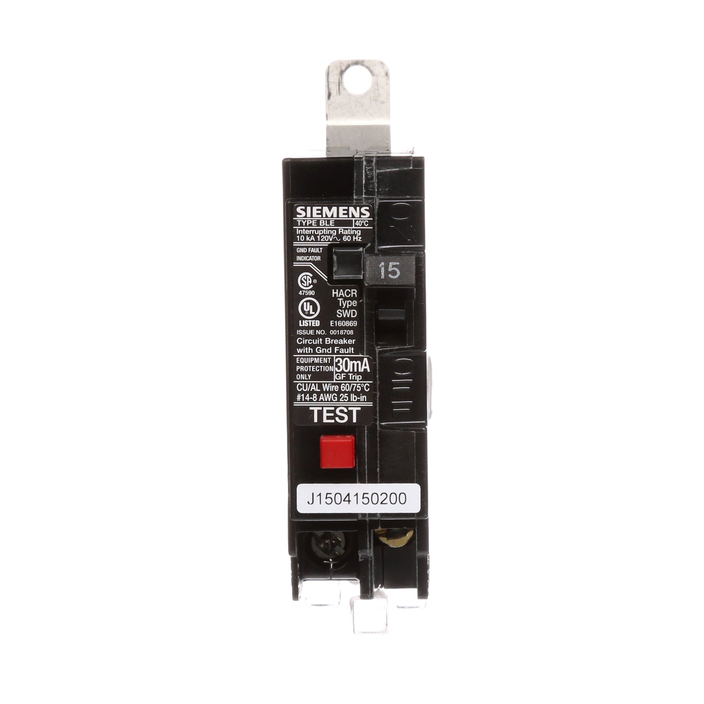 Siemens BE115 Circuit Breaker | 120V 15A 1P 10kA@120V Bolt-On BL Series