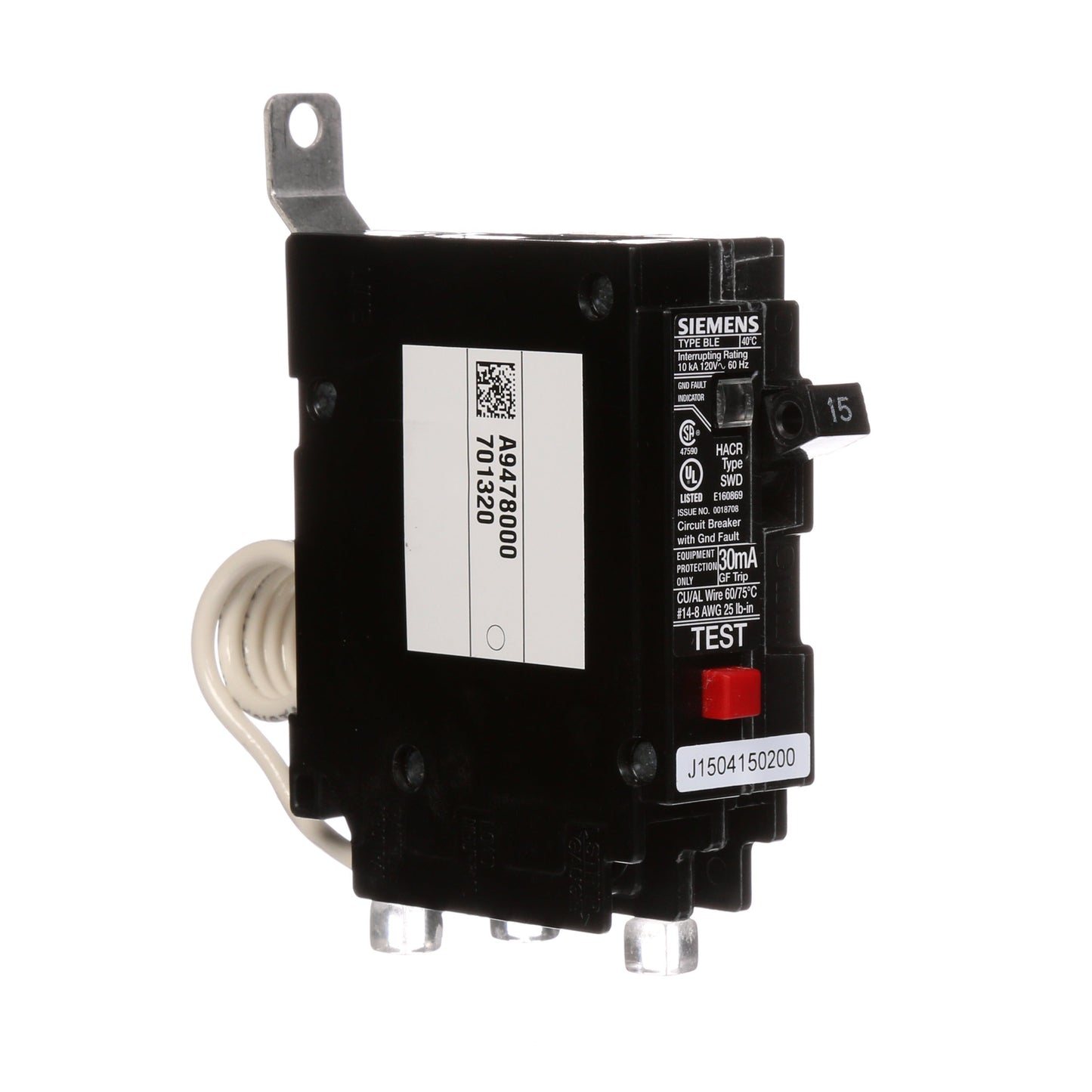 Siemens BE115 Circuit Breaker | 120V 15A 1P 10kA@120V Bolt-On BL Series